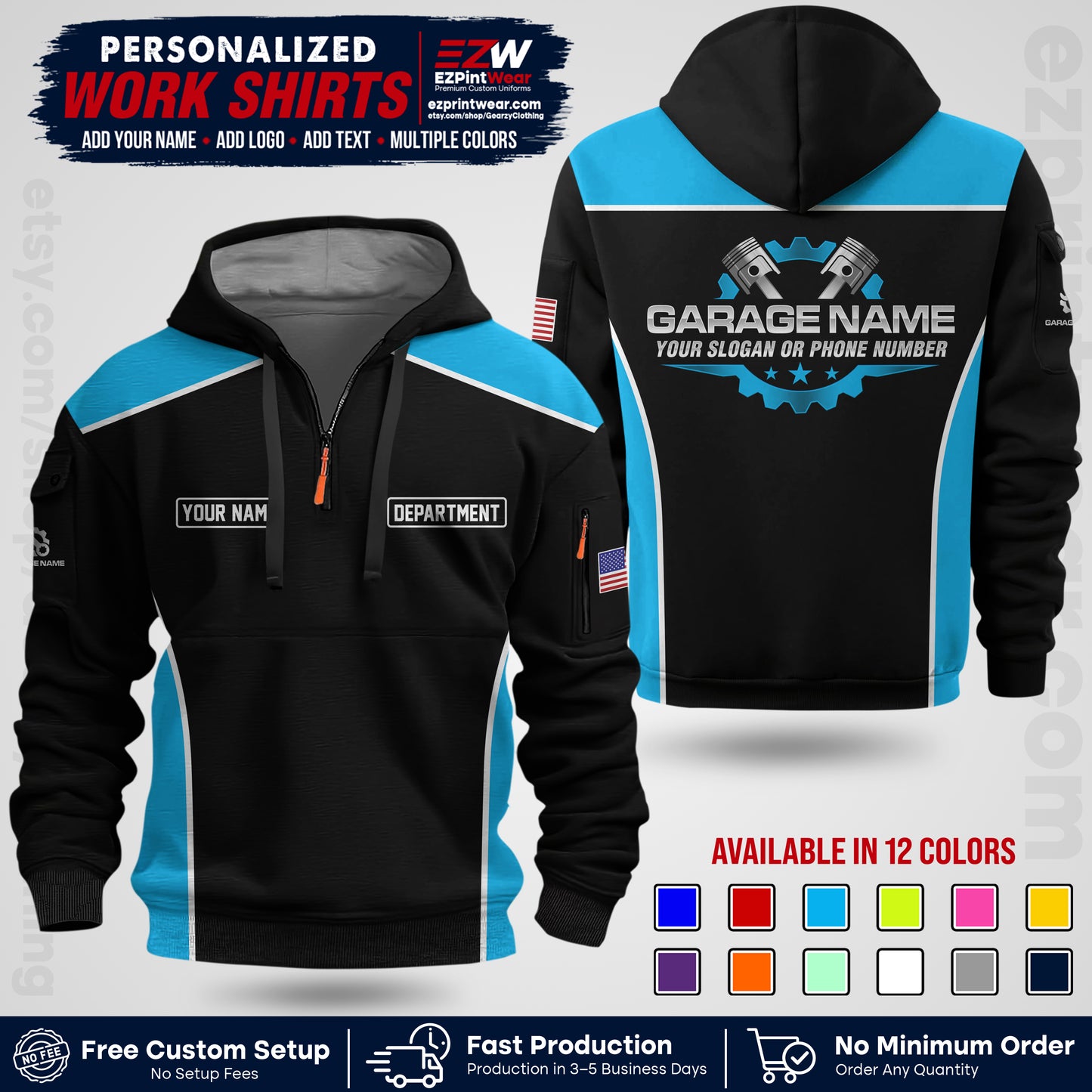 Custom Mechanic Work Shirt with Name, Logo & Text | Auto Shop Uniform | Workwear MCN 07
