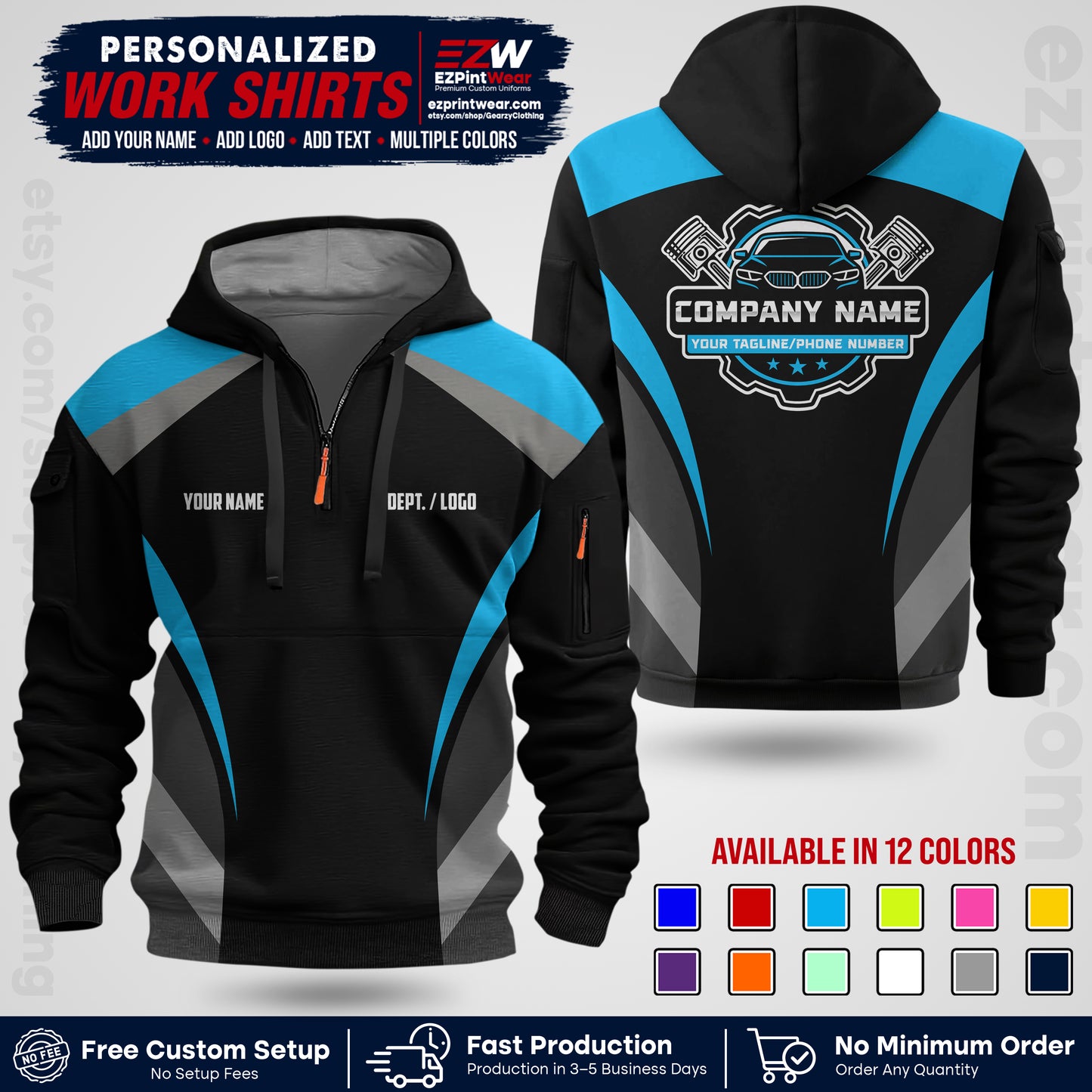 Custom Mechanic Work Shirt with Name, Logo & Text | Auto Shop Uniform | Workwear MCN 05