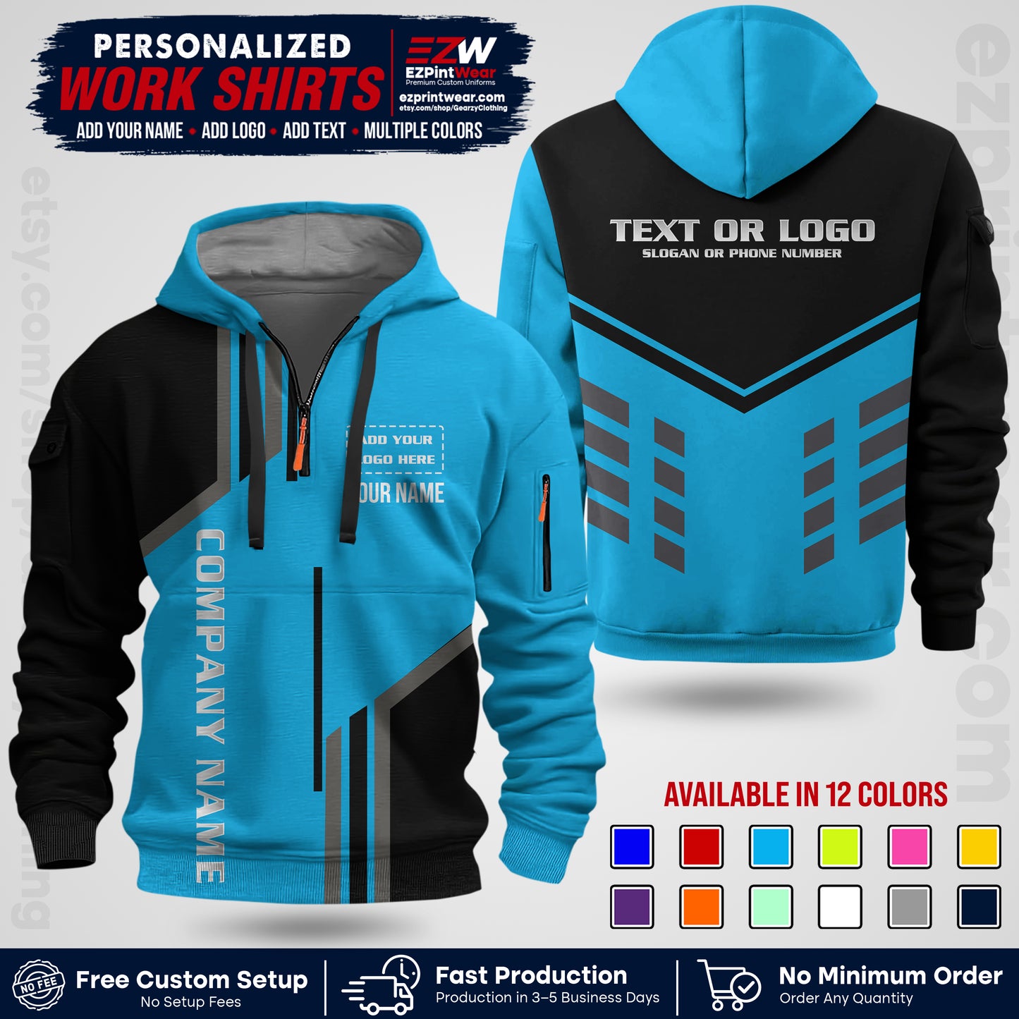 Custom All Over Print Work Uniform Shirt with Name, Logo & Text | Custom Hawaiian Shirt | Company Shirt | Employee Uniform UNF10