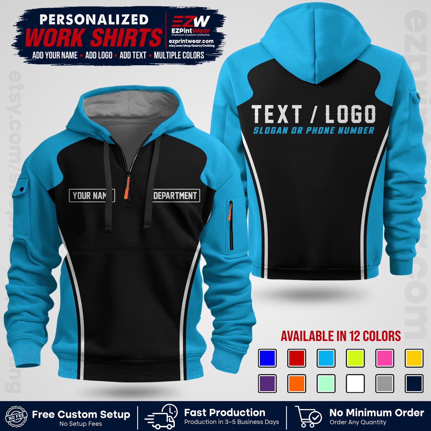 Custom All Over Print Work Uniform Shirt with Name, Logo & Text | Custom Hawaiian Shirt | Company Shirt | Employee Uniform UNF16