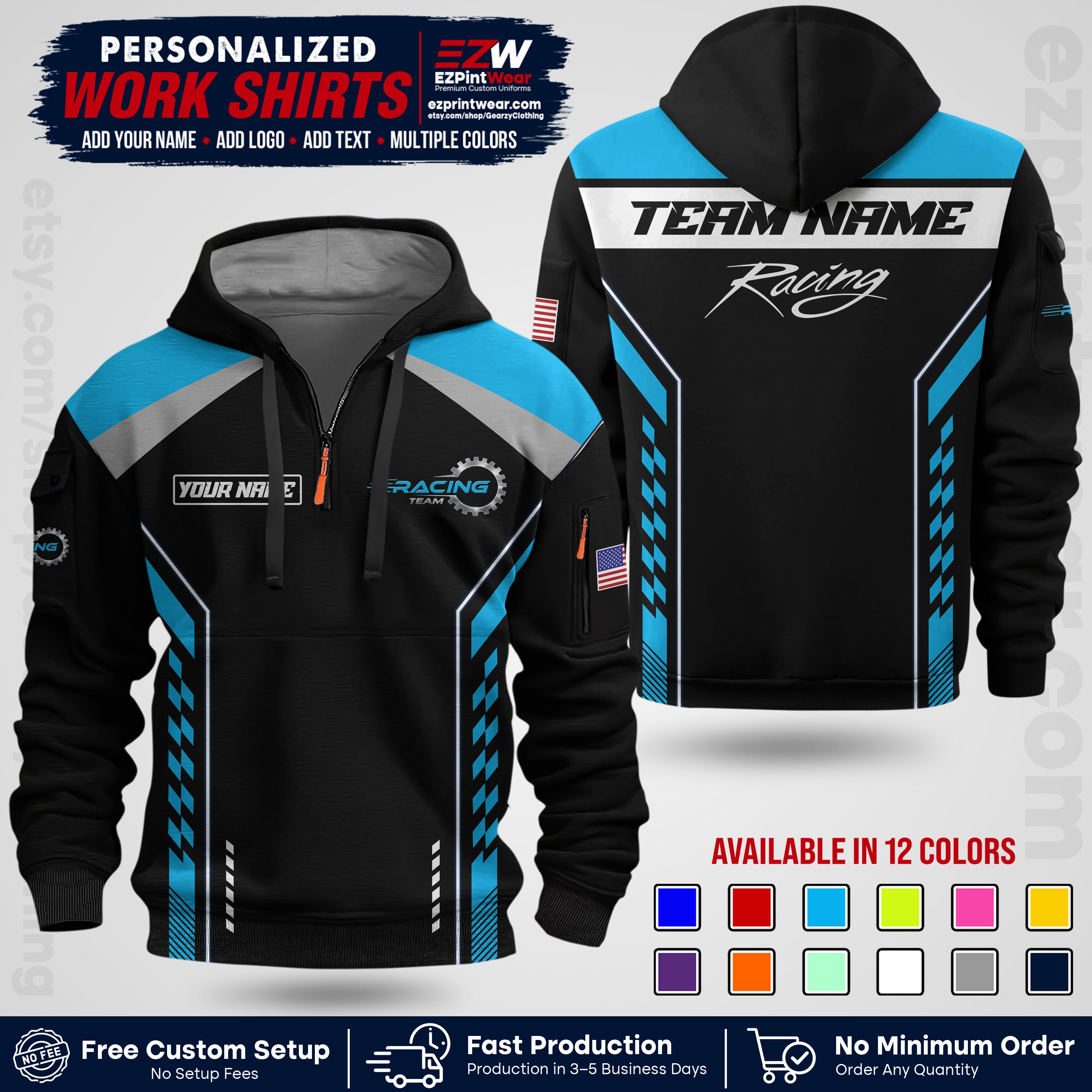 Custom Racing Shirt with Name, Logo & Text | Race Team Uniform | Crew Apparel RC13