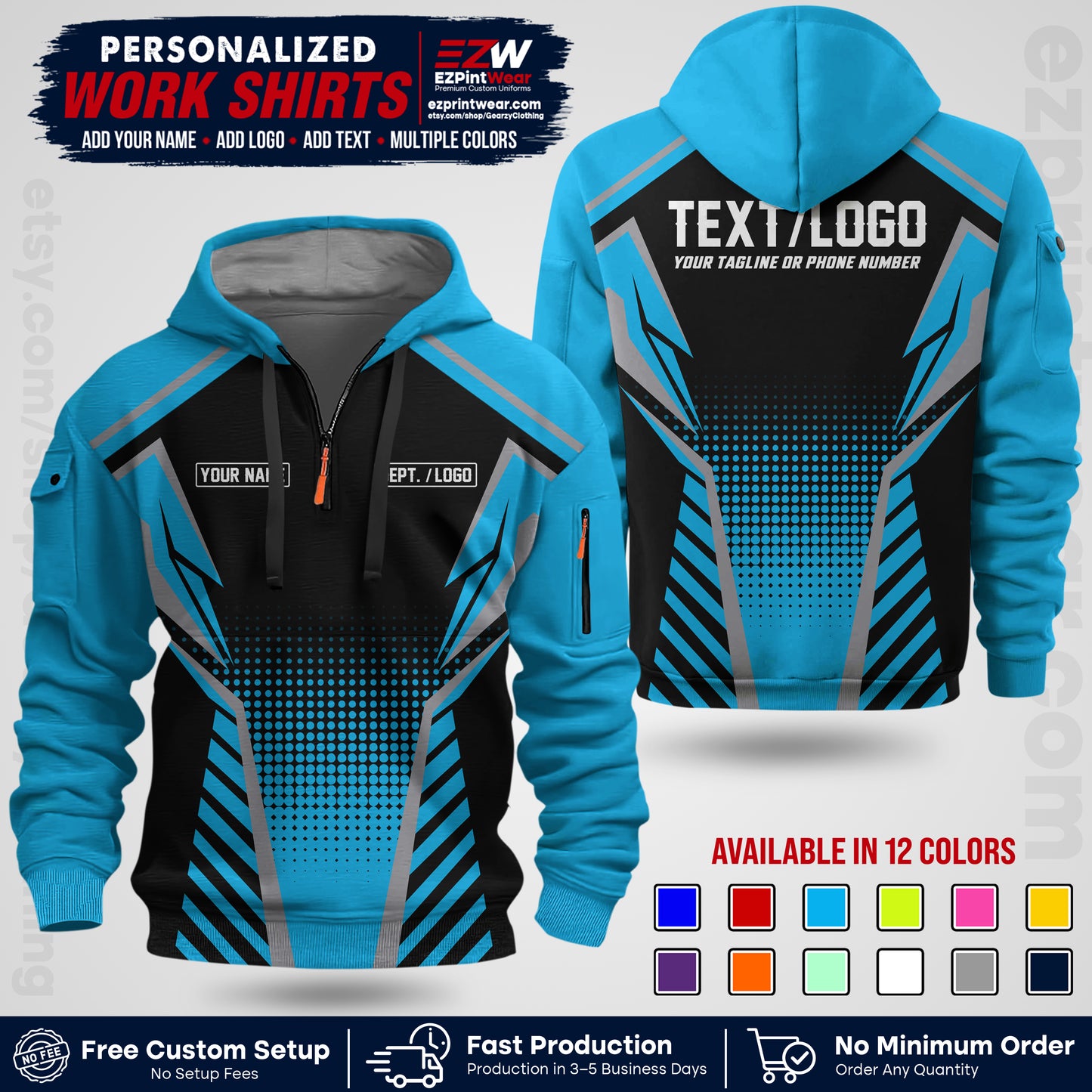 Custom All Over Print Work Uniform Shirt with Name, Logo & Text | Custom Hawaiian Shirt | Company Shirt | Employee Uniform UNF13
