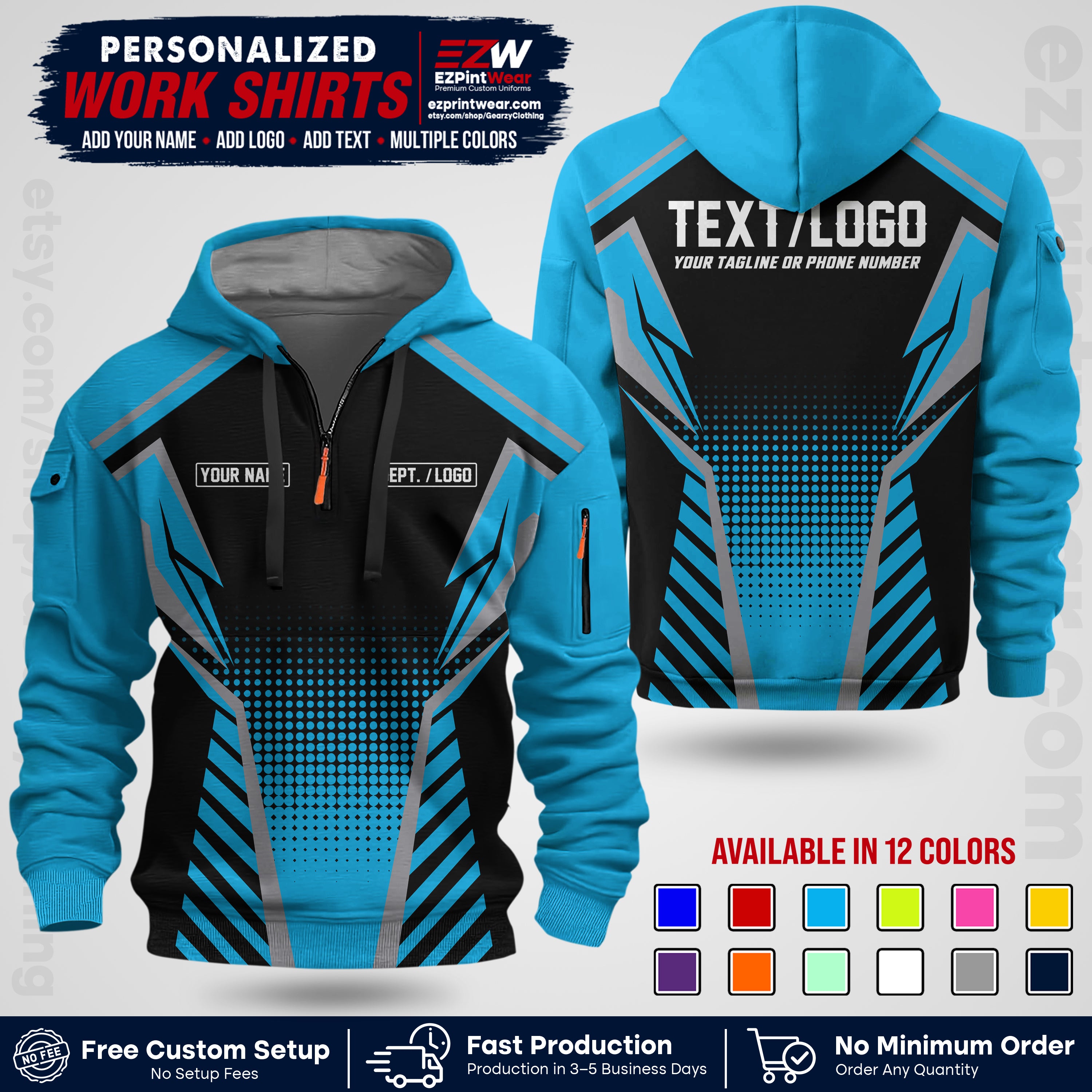 Custom All Over Print Work Uniform Shirt with Name, Logo & Text | Custom Hawaiian Shirt | Company Shirt | Employee Uniform UNF13