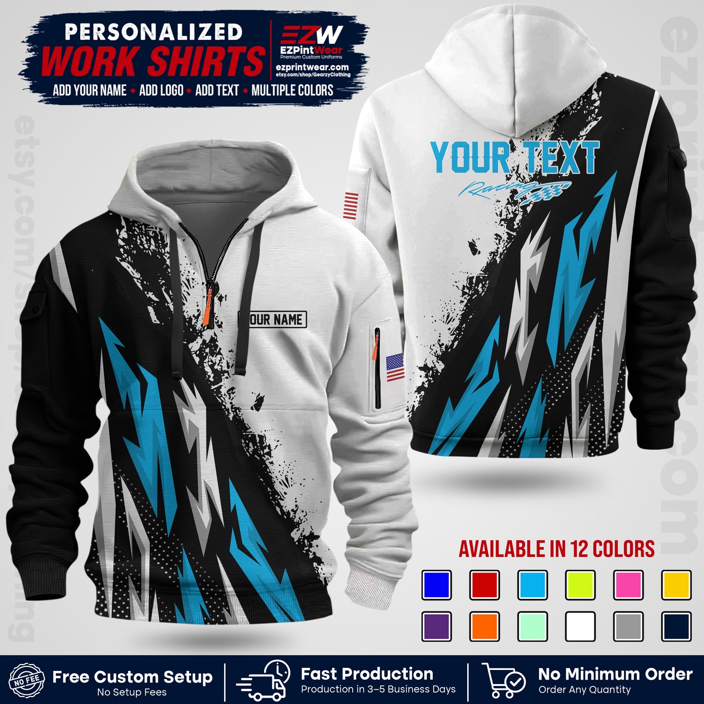 Custom Racing Shirt with Name, Logo & Text | Race Team Uniform | Crew Apparel RC08