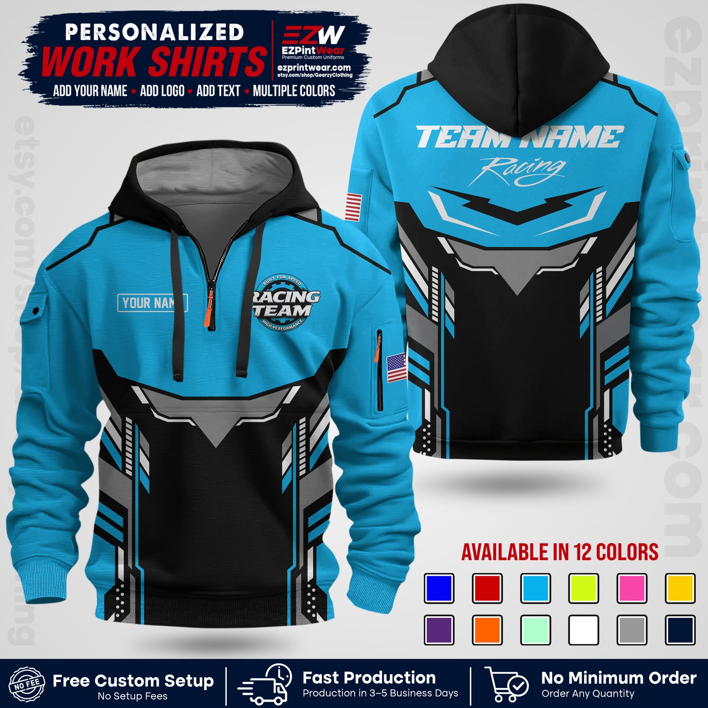 Custom Racing Shirt with Name, Logo & Text | Race Team Uniform | Crew Apparel RC11