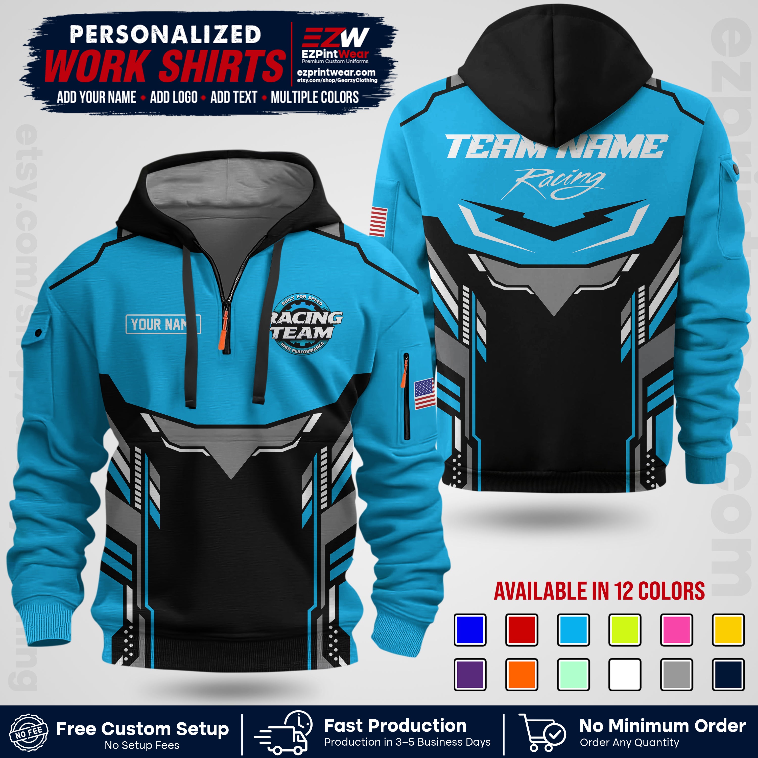 Custom Racing Shirt with Name, Logo & Text | Race Team Uniform | Crew Apparel RC11