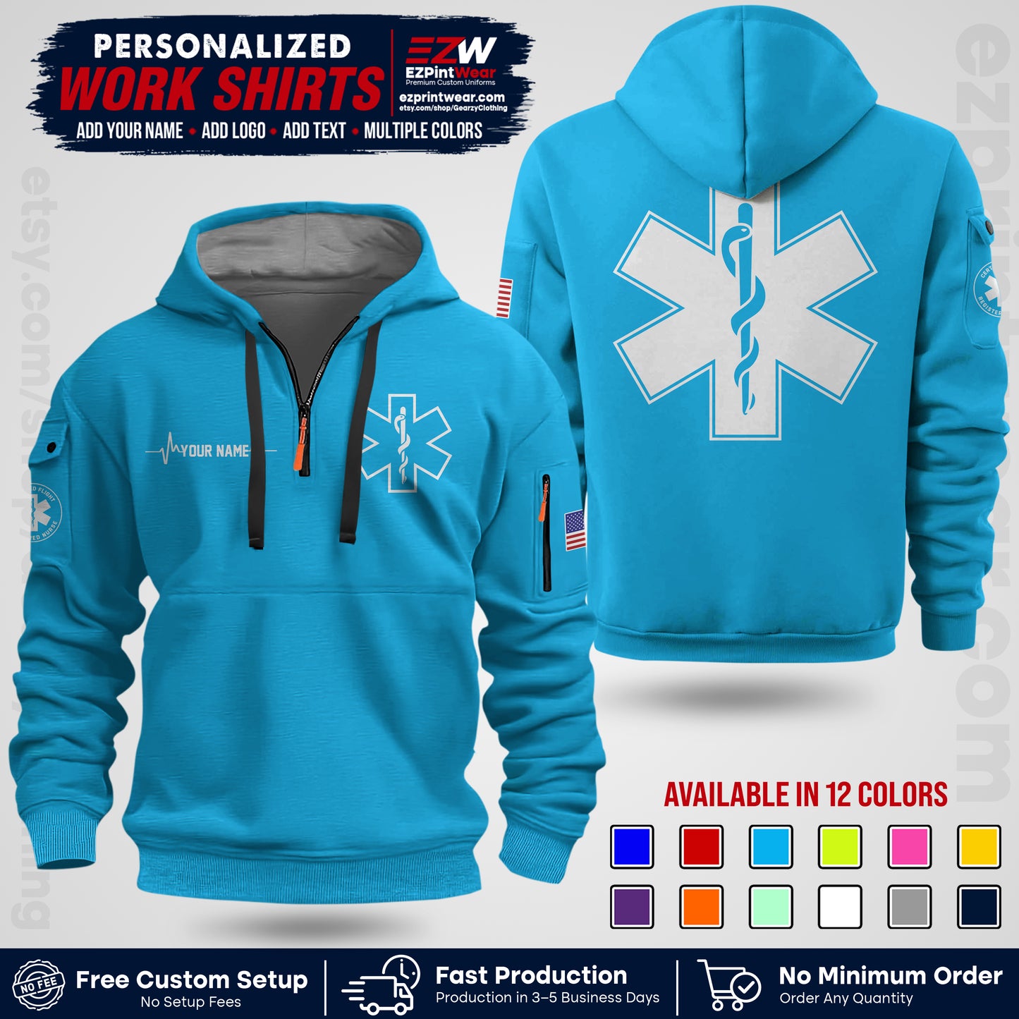 Custom EMS Shirt with Name, Logo & Text | EMS Team Uniform | First Responder Workwear EMSU04