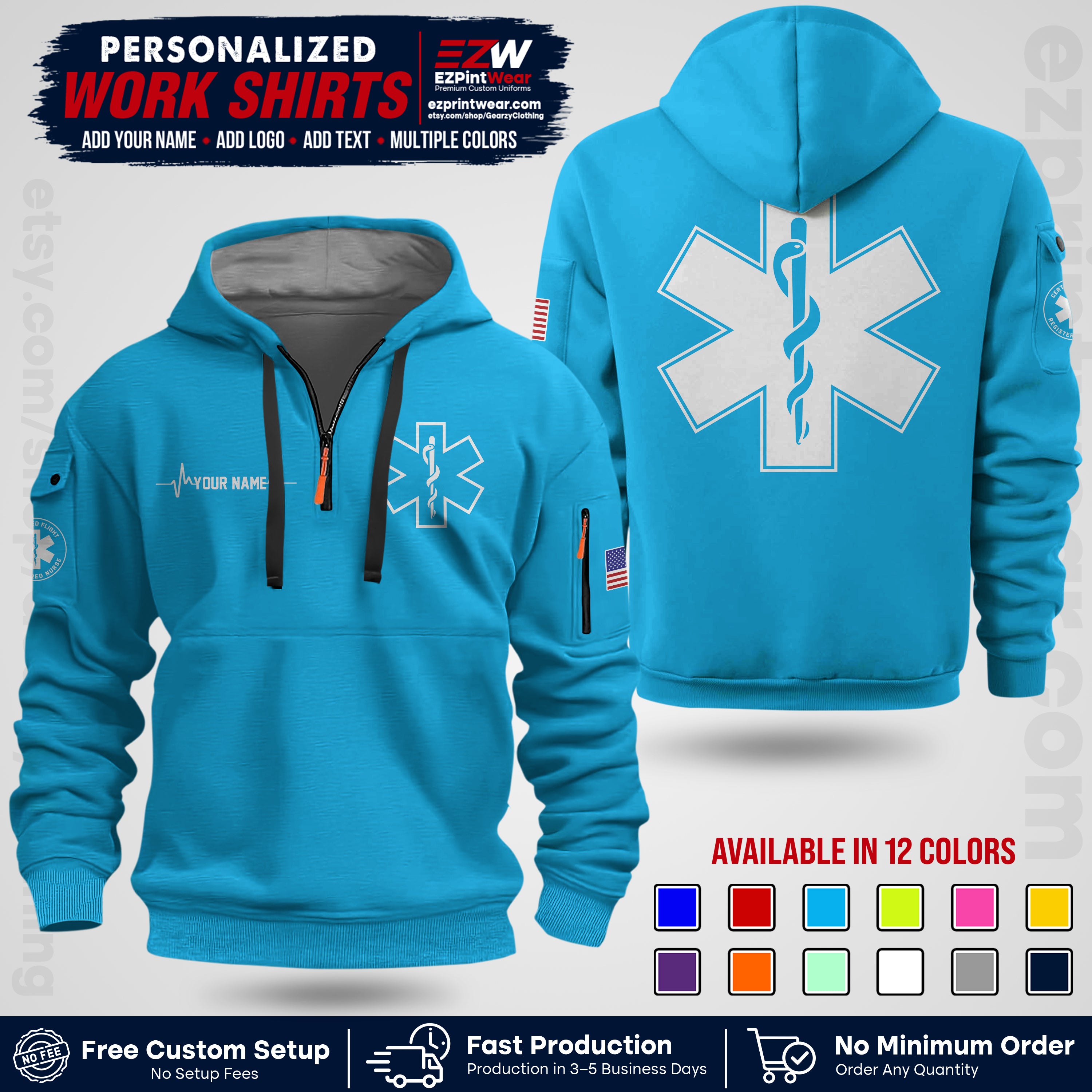 Custom EMS Shirt with Name, Logo & Text | EMS Team Uniform | First Responder Workwear EMSU04