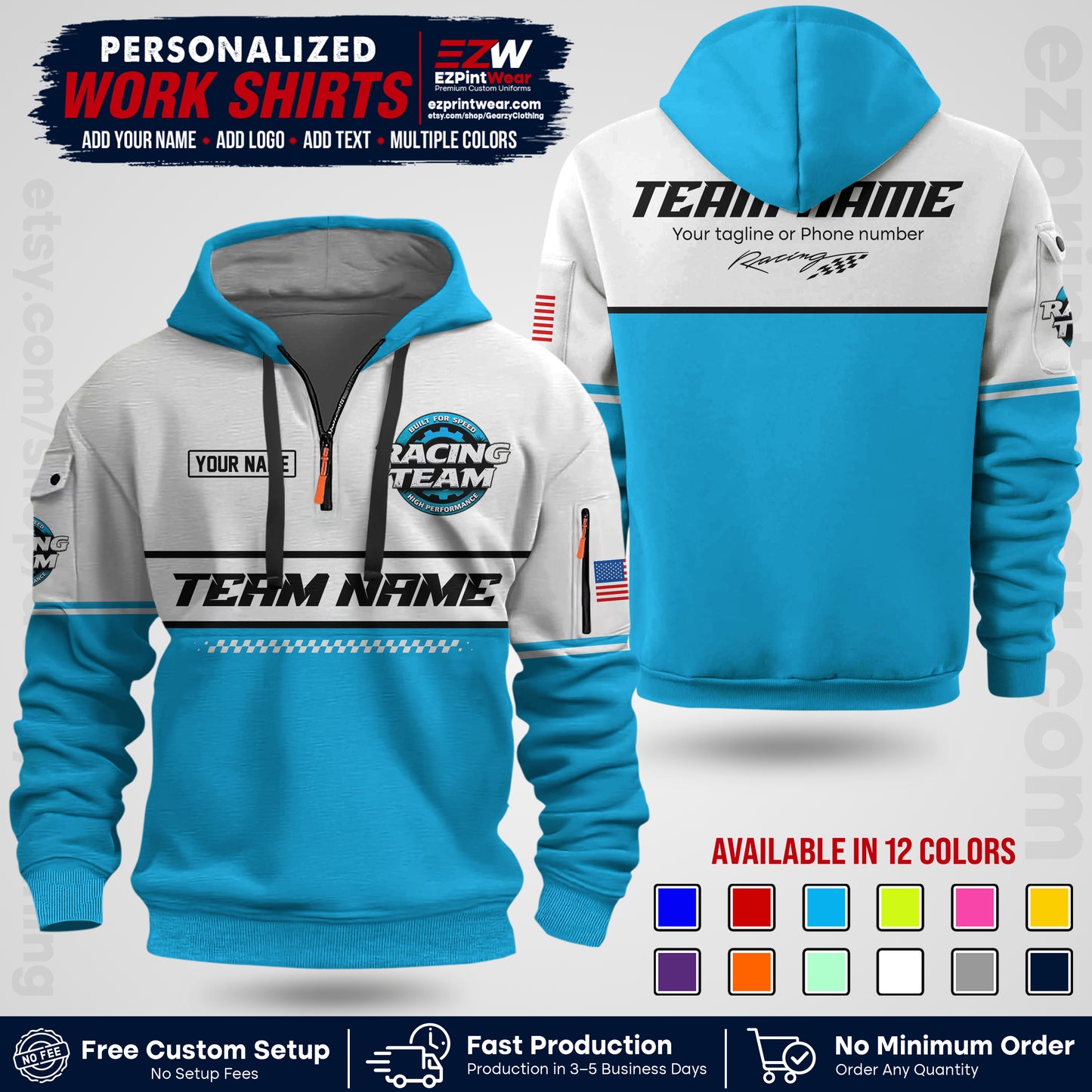 Custom Racing Shirt with Name, Logo & Text | Race Team Uniform | Crew Apparel RC12