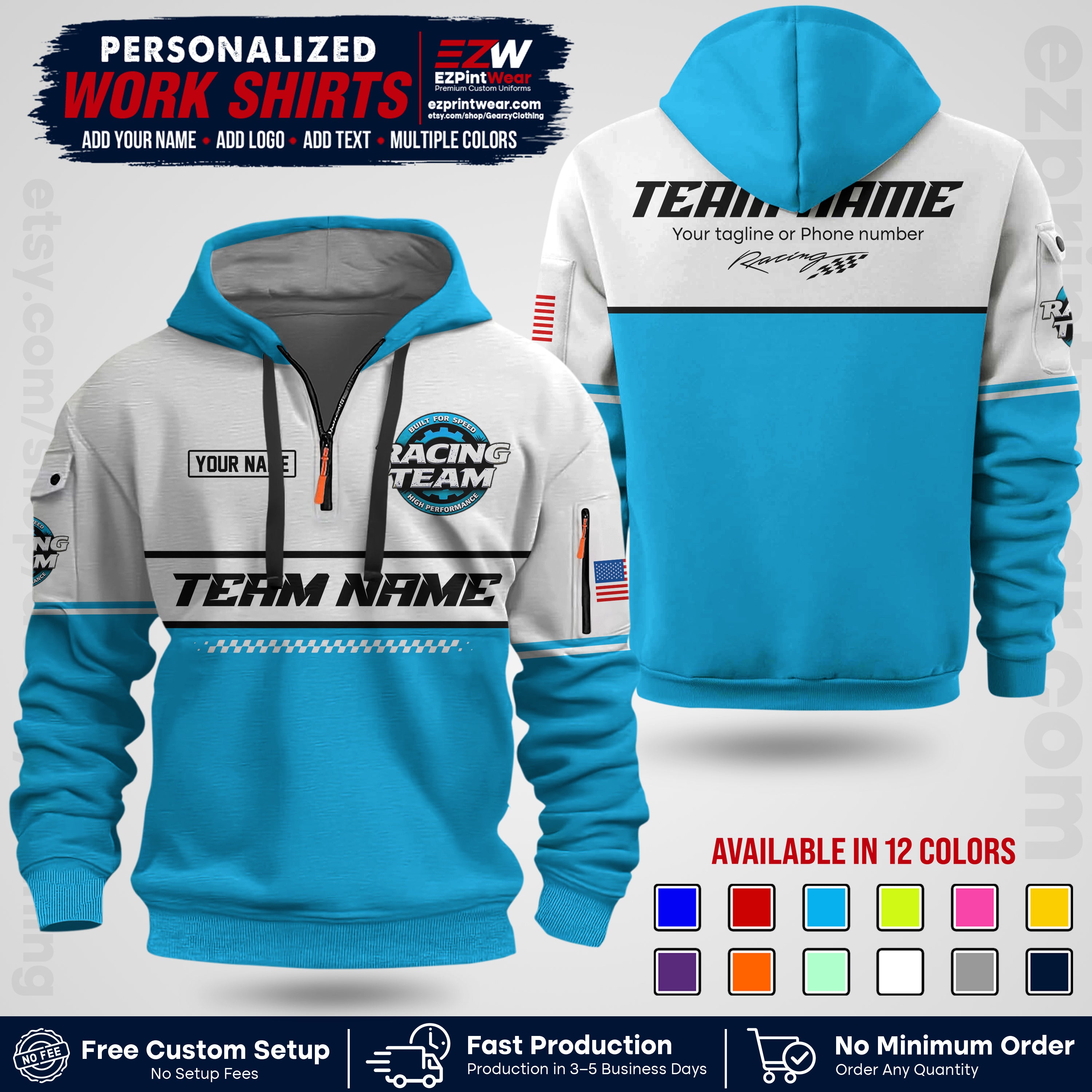 Custom Racing Shirt with Name, Logo & Text | Race Team Uniform | Crew Apparel RC12