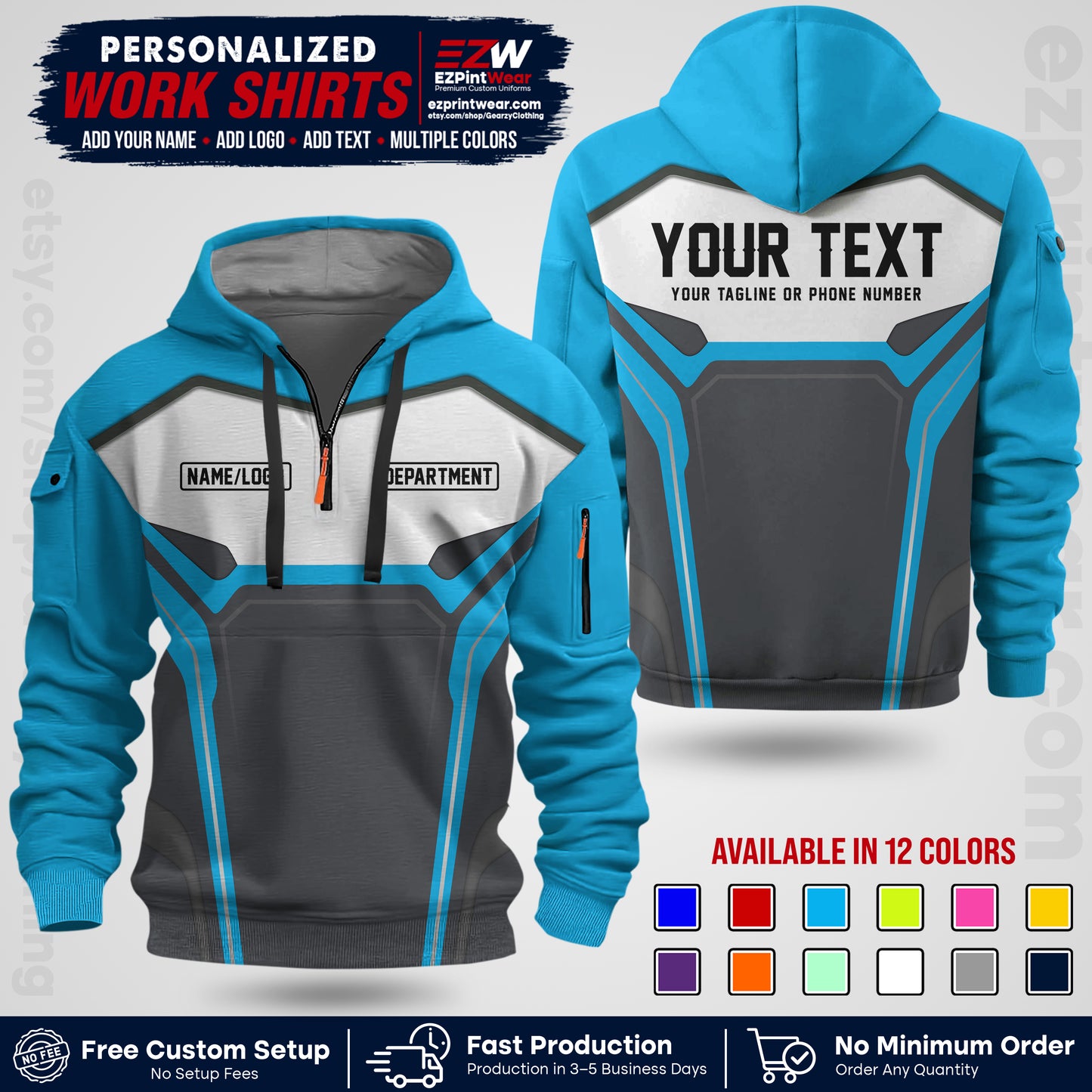 Custom All Over Print Work Uniform Shirt with Name, Logo & Text | Custom Hawaiian Shirt | Company Shirt | Employee Uniform UNF05