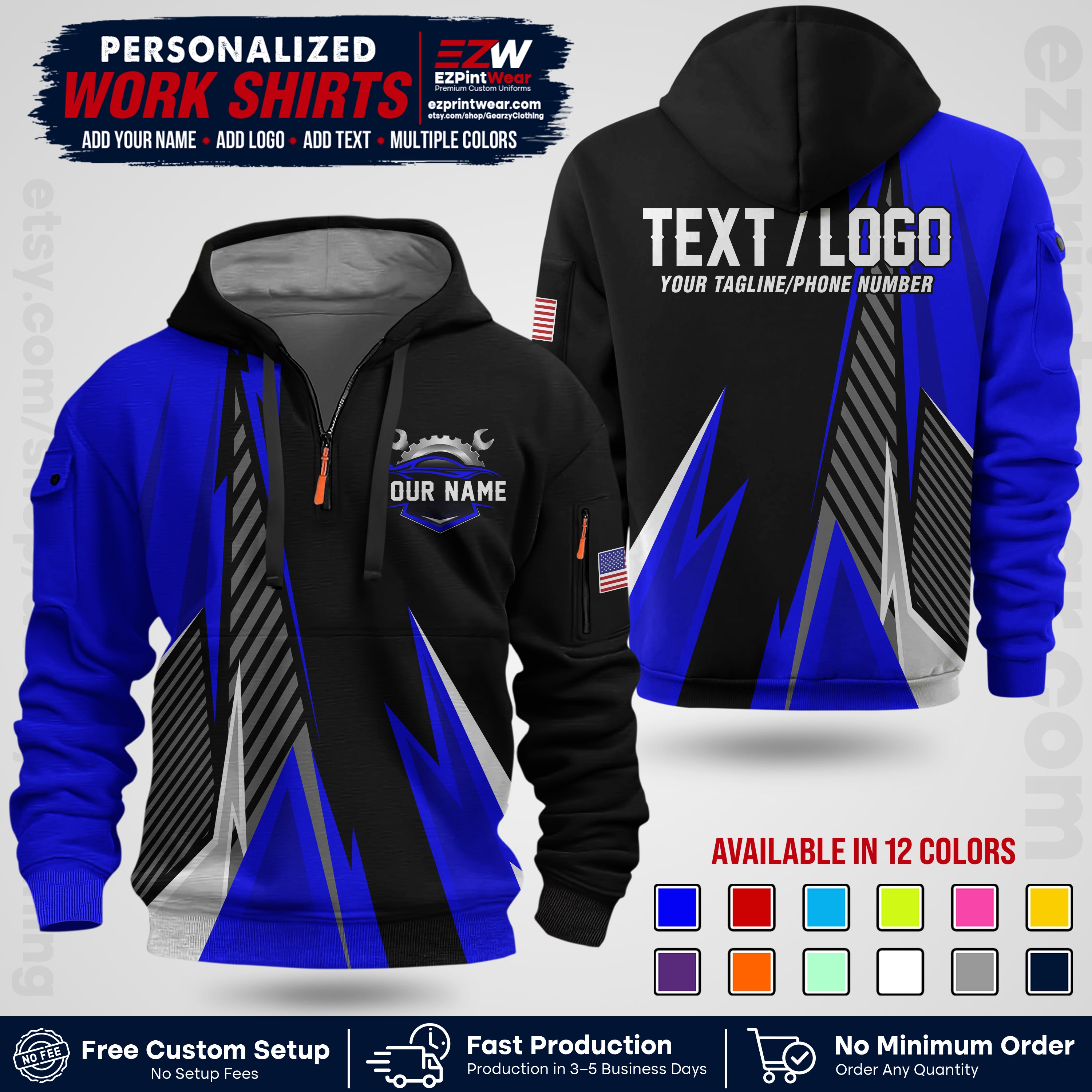 Custom Mechanic Work Shirt with Name, Logo & Text | Auto Shop Uniform | Workwear MCN 01
