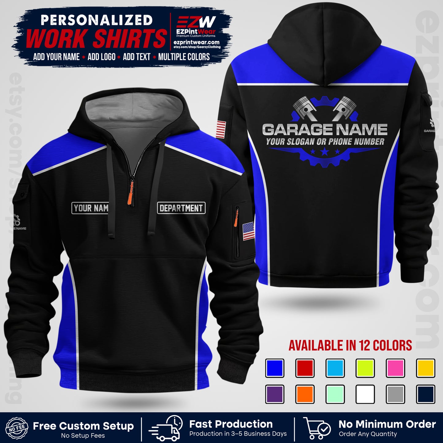 Custom Mechanic Work Shirt with Name, Logo & Text | Auto Shop Uniform | Workwear MCN 07
