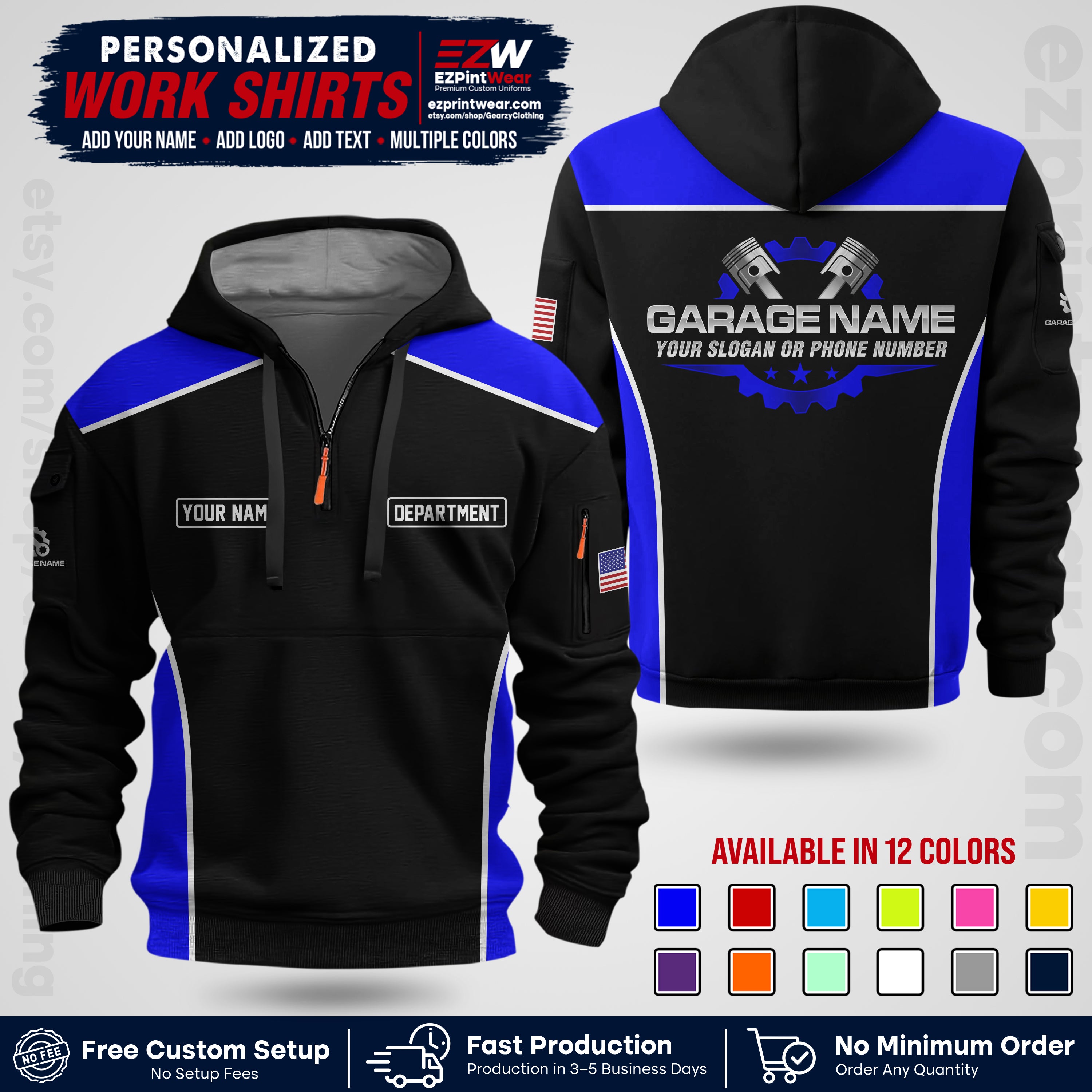Custom Mechanic Work Shirt with Name, Logo & Text | Auto Shop Uniform | Workwear MCN 07