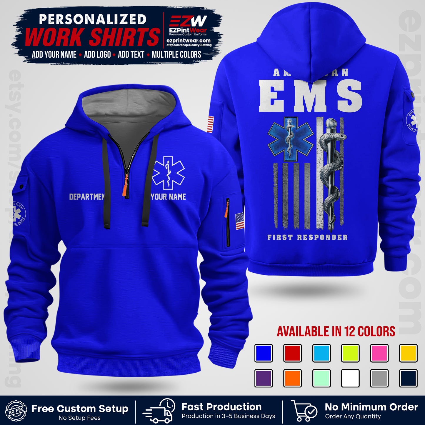 Custom EMS Shirt with Name, Logo & Text | EMS Team Uniform | First Responder Workwear EMSU03