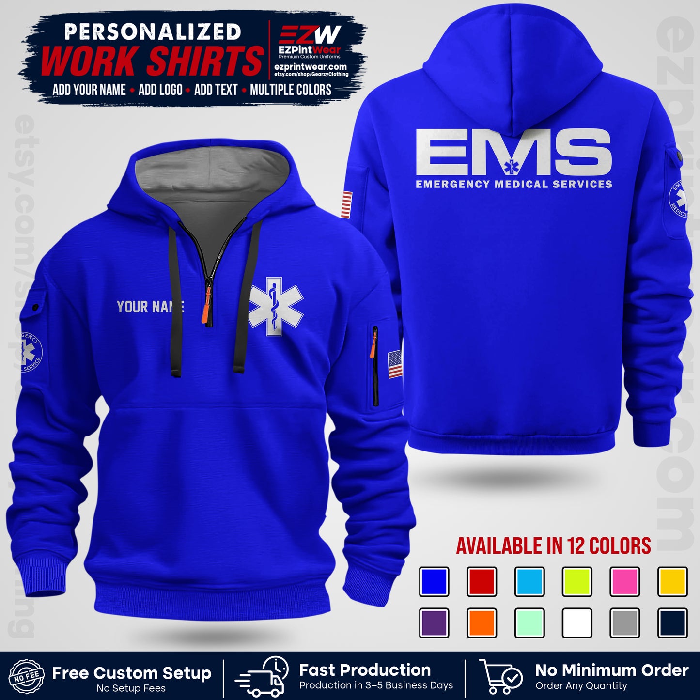 Custom EMS Shirt with Name, Logo & Text | EMS Team Uniform | First Responder Workwear EMSU01