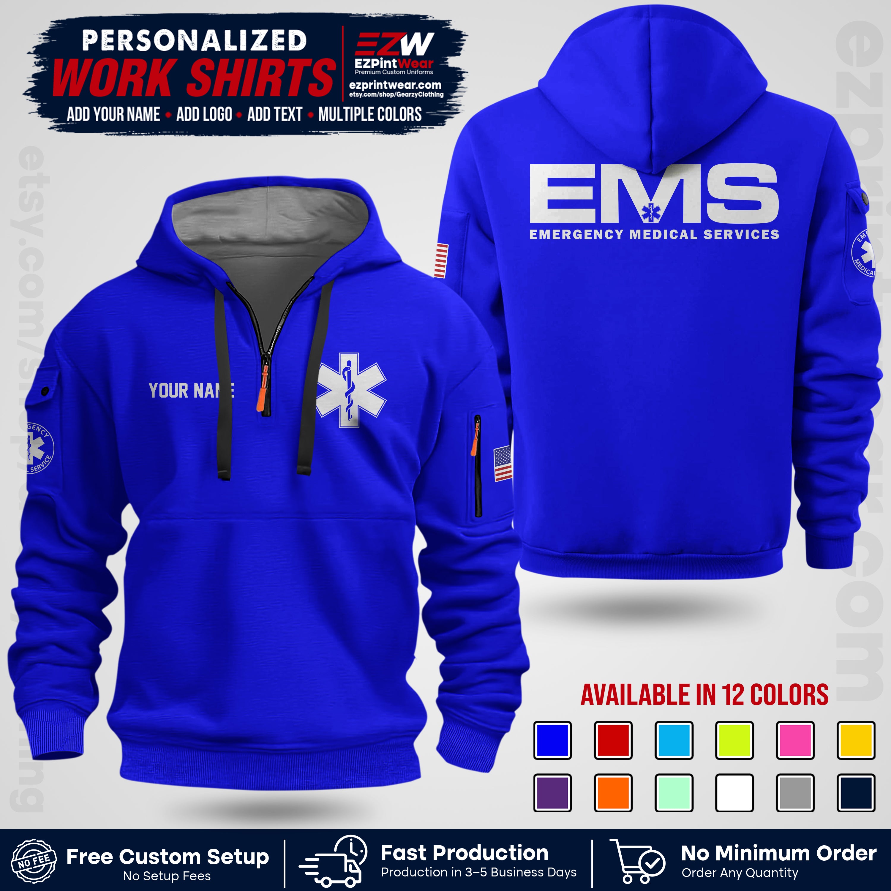 Custom EMS Shirt with Name, Logo & Text | EMS Team Uniform | First Responder Workwear EMSU01