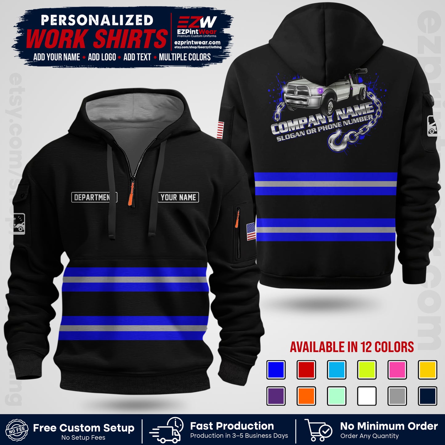 Custom Towing Workwear Uniform | Personalized Tow Truck Shirt | Non-Reflective Safety Stripe Apparel | Custom Towing Shirt | Tow Truck Apparel TW05