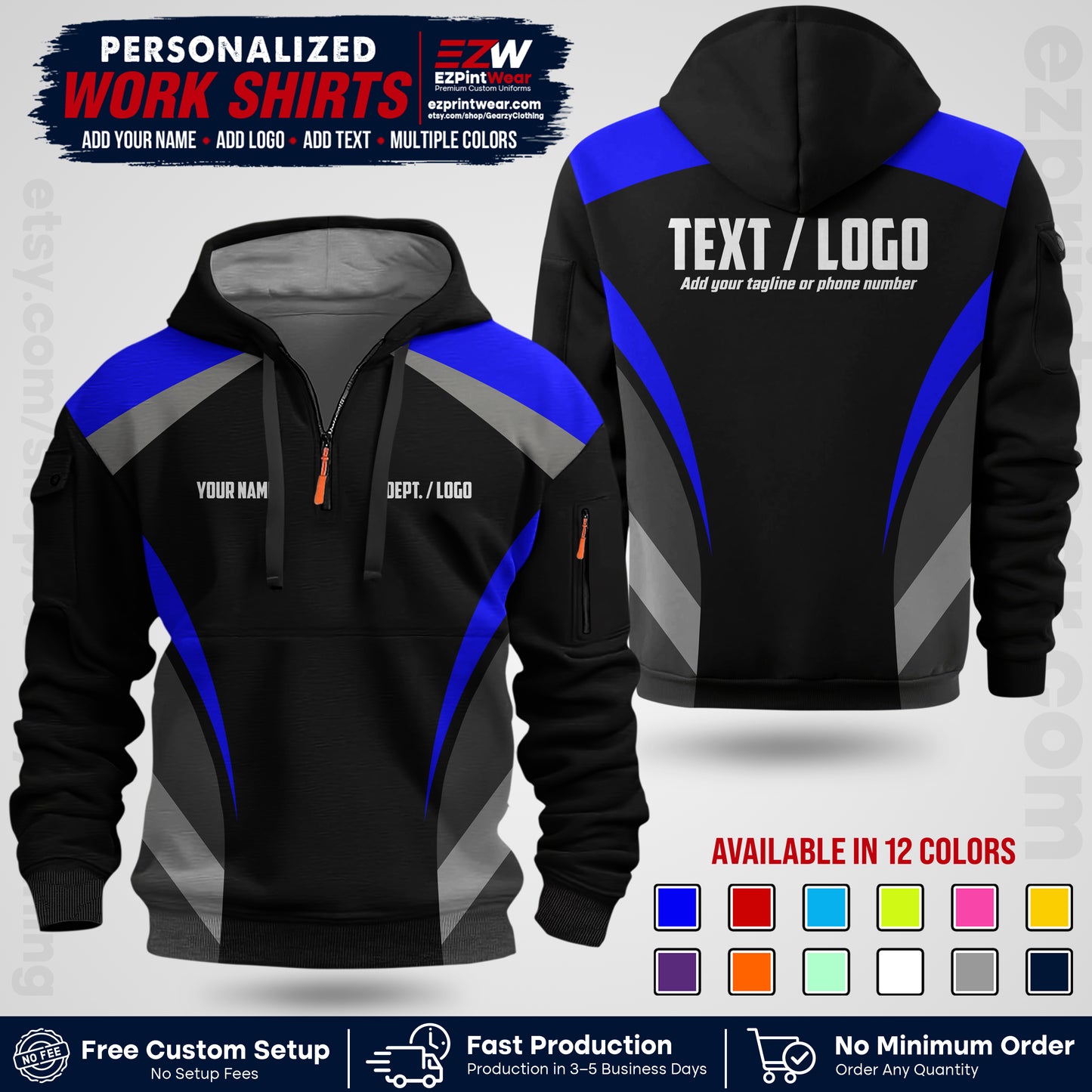 Custom All Over Print Work Uniform Shirt with Name, Logo & Text | Custom Hawaiian Shirt | Company Shirt | Employee Uniform UNF03
