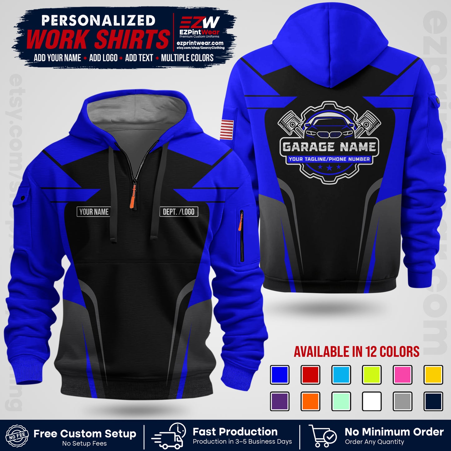 Custom Mechanic Work Shirt with Name, Logo & Text | Auto Shop Uniform | Workwear MCN 04