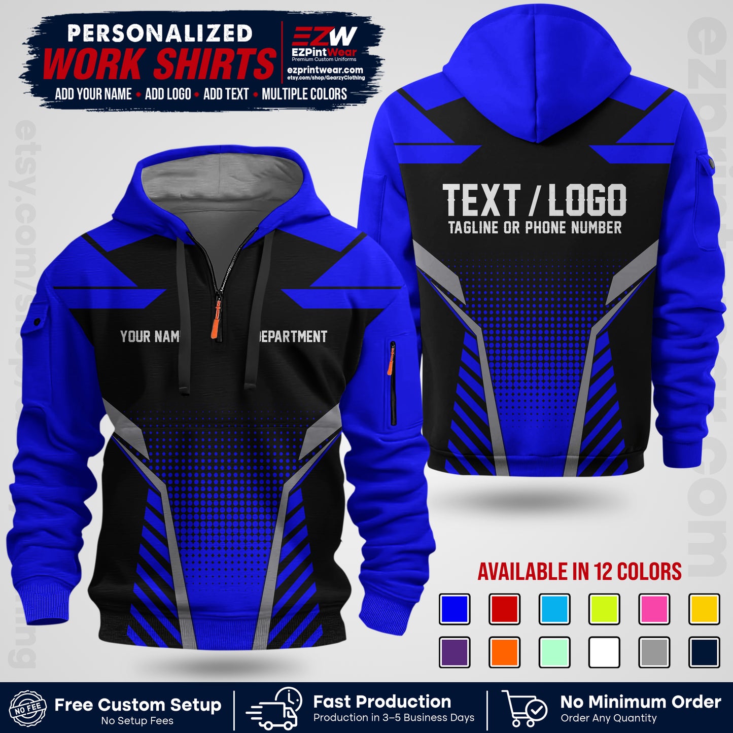 Custom All Over Print Work Uniform Shirt with Name, Logo & Text | Custom Hawaiian Shirt | Company Shirt | Employee Uniform UNF06