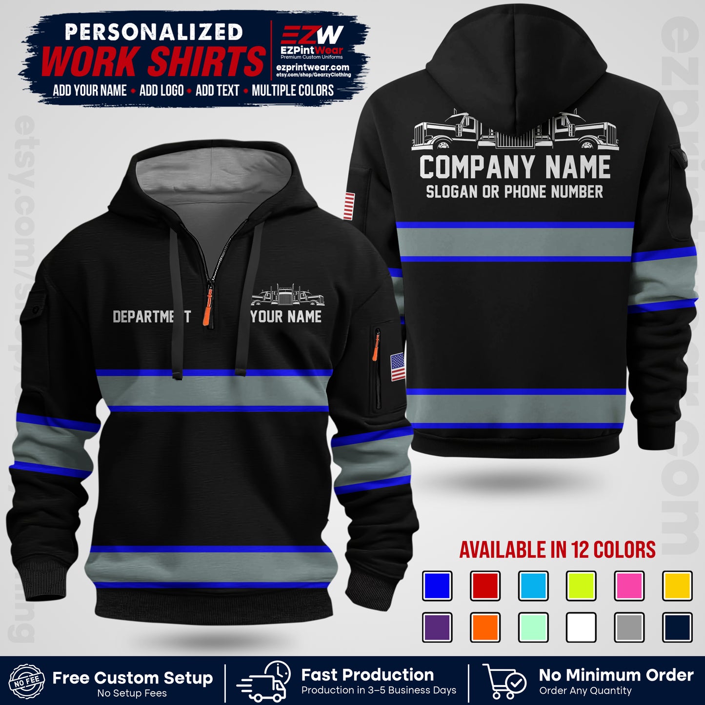 Personalized Truck Driver Workwear Uniform | Custom Safety Stripe Apparel | Non-Reflective Reflective Style Design TW04