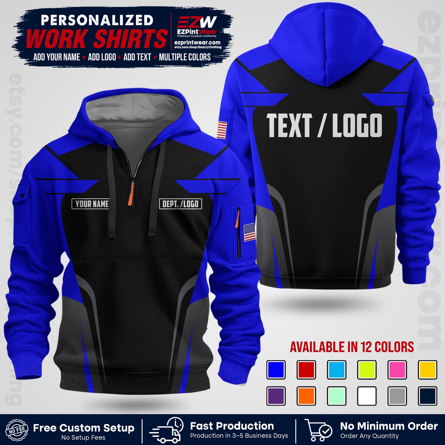 Custom All Over Print Work Uniform Shirt with Name, Logo & Text | Custom Hawaiian Shirt | Company Shirt | Employee Uniform UNF01