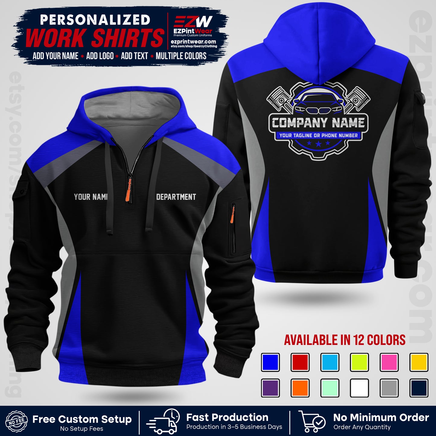 Custom Mechanic Work Shirt with Name, Logo & Text | Auto Shop Uniform | Workwear MCN 08