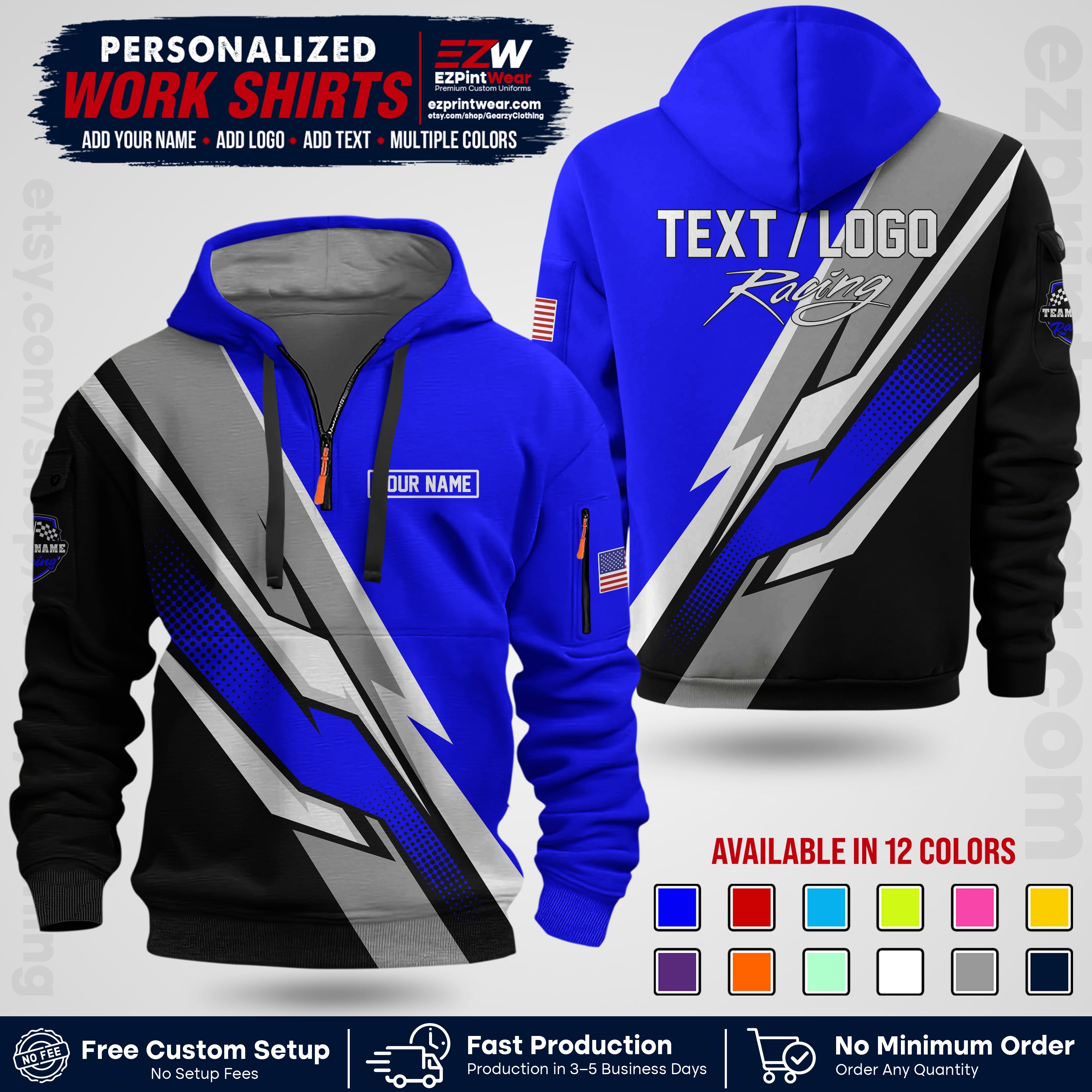 Custom Racing Shirt with Name, Logo & Text | Race Team Uniform | Crew Apparel RC01