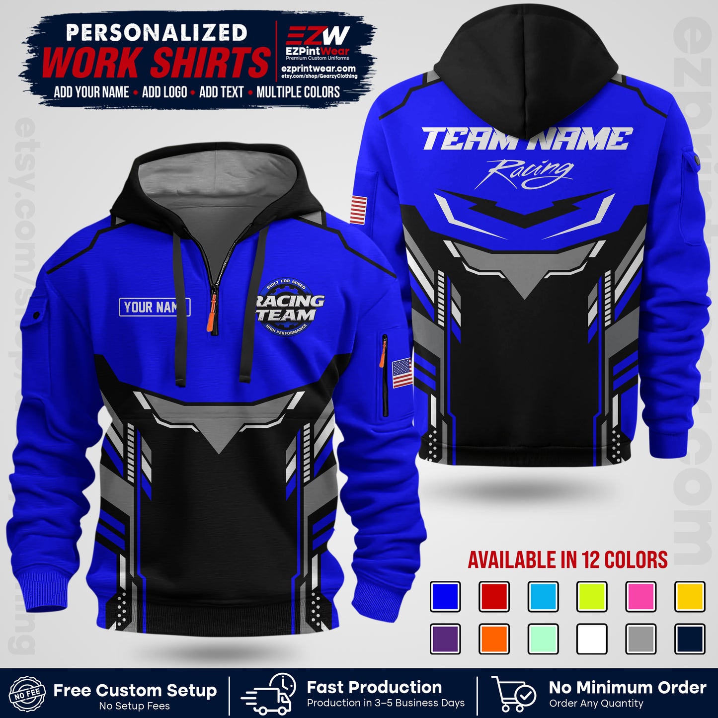Custom Racing Shirt with Name, Logo & Text | Race Team Uniform | Crew Apparel RC11