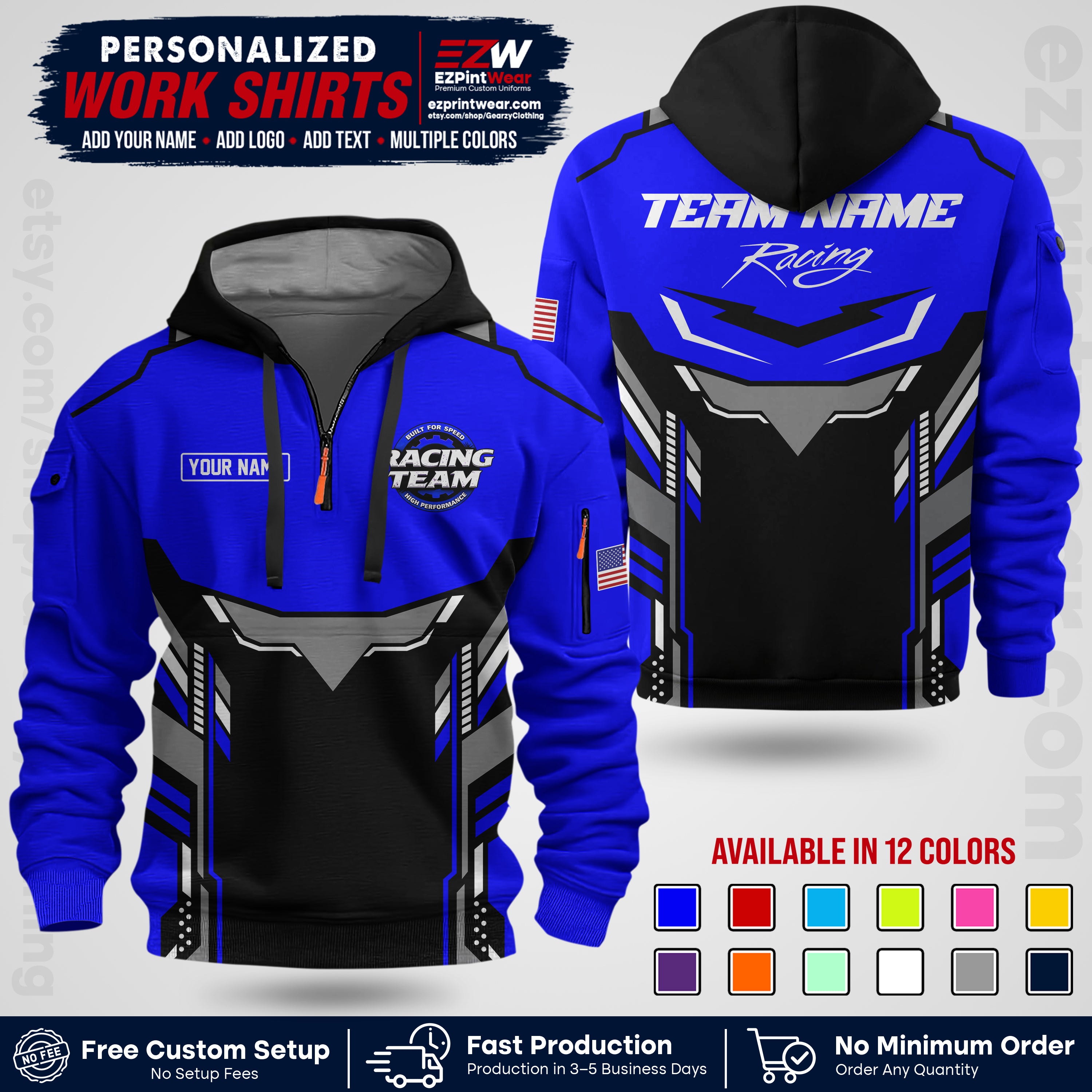 Custom Racing Shirt with Name, Logo & Text | Race Team Uniform | Crew Apparel RC11