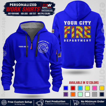 Custom Fire Department Shirt with Name, City Logo & Text | Firefighter Uniform | Button Up Work Shirt FF05