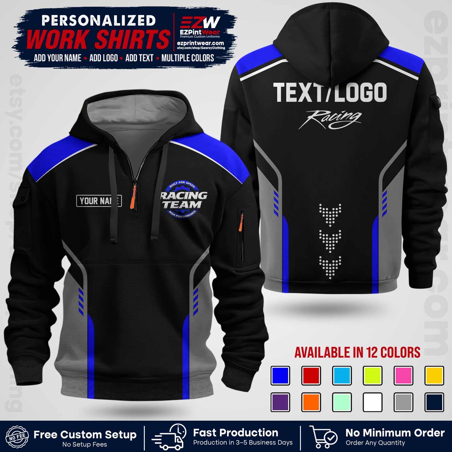 Custom Racing Shirt with Name, Logo & Text | Race Team Uniform | Crew Apparel RC09