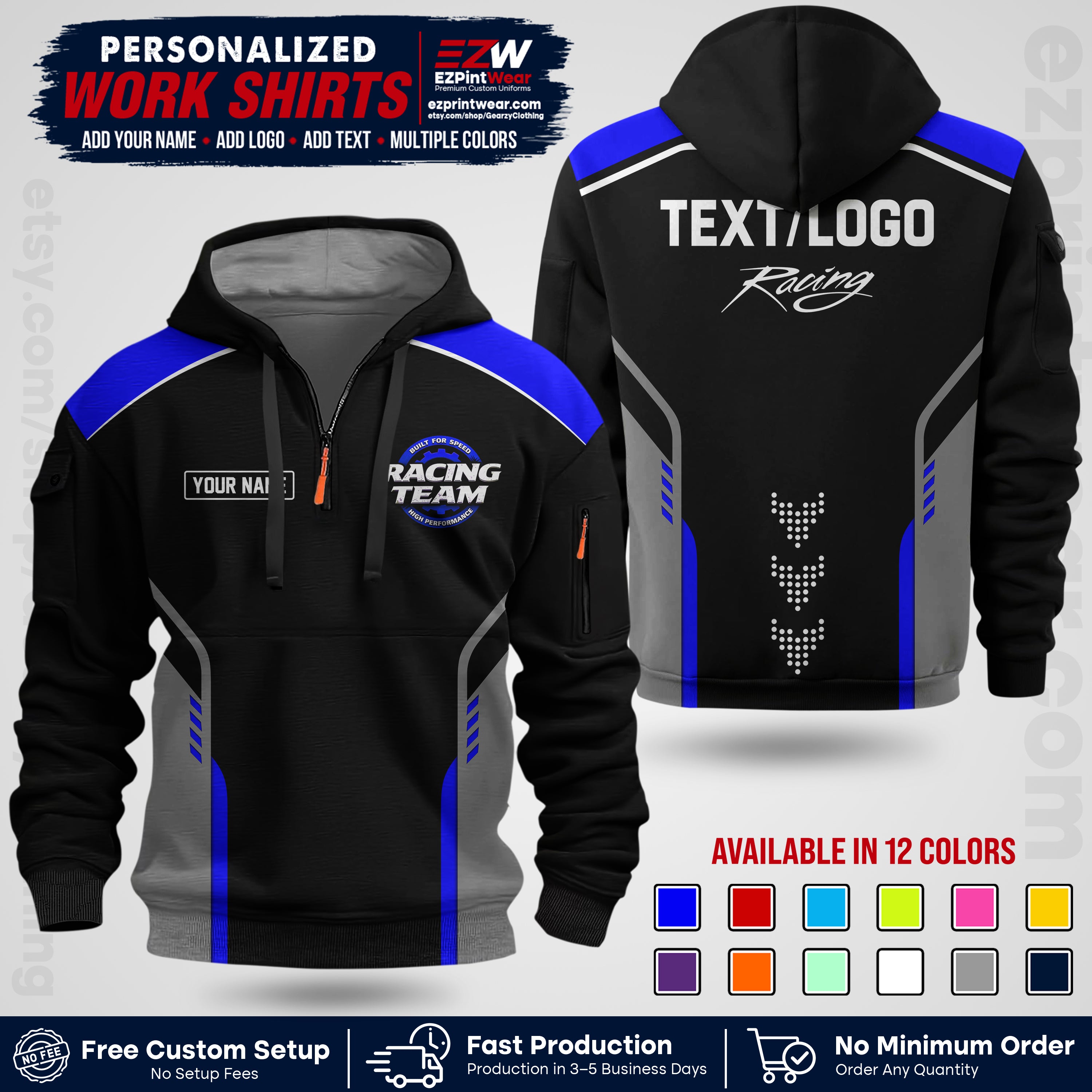 Custom Racing Shirt with Name, Logo & Text | Race Team Uniform | Crew Apparel RC09