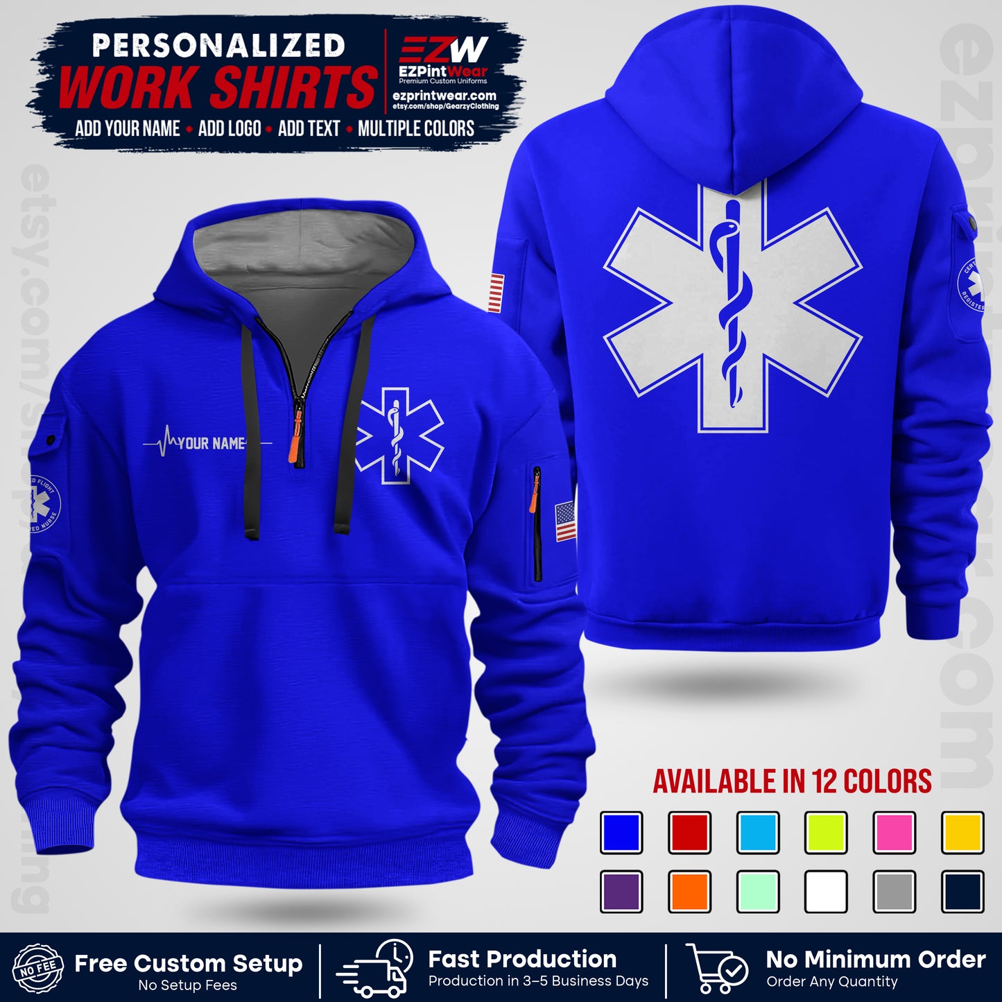 Custom EMS Shirt with Name, Logo & Text | EMS Team Uniform | First Responder Workwear EMSU04