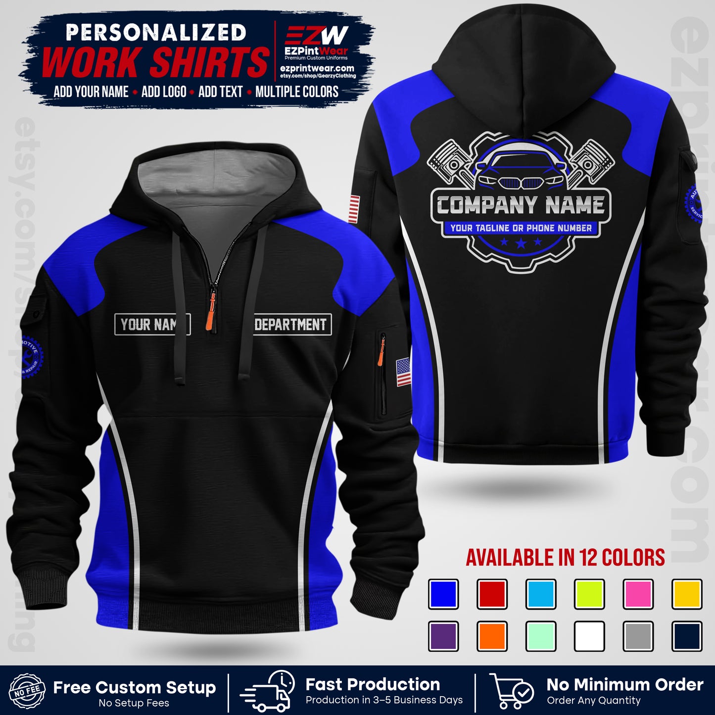 Custom Mechanic Work Shirt with Name, Logo & Text | Auto Shop Uniform | Workwear MCN 10