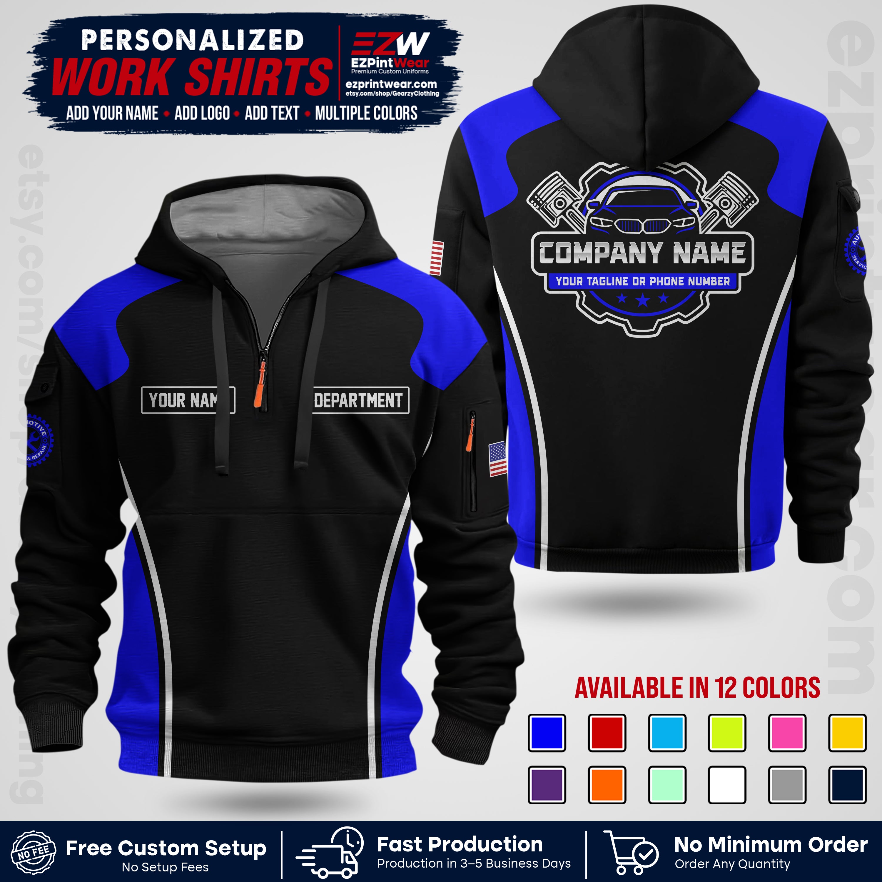 Custom Mechanic Work Shirt with Name, Logo & Text | Auto Shop Uniform | Workwear MCN 10