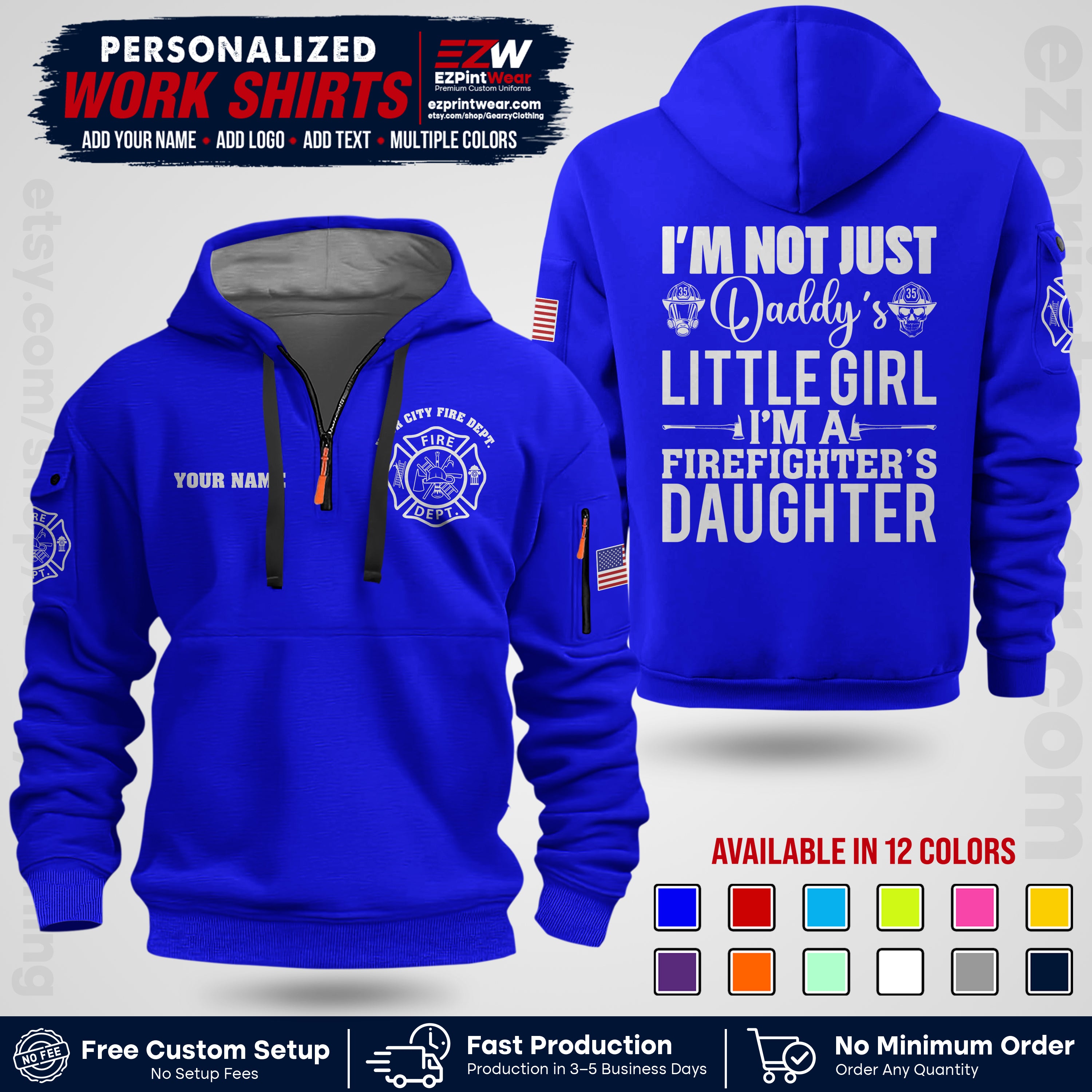 Custom Fire Department Shirt with Name, City Logo & Text | Firefighter Uniform | Button Up Work Shirt FF08