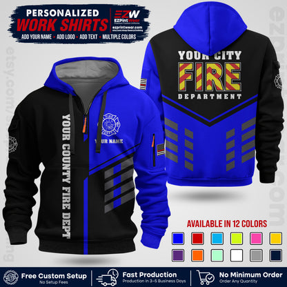 Custom Fire Department Shirt with Name, City Logo & Text | Firefighter Uniform | Button Up Work Shirt FF06