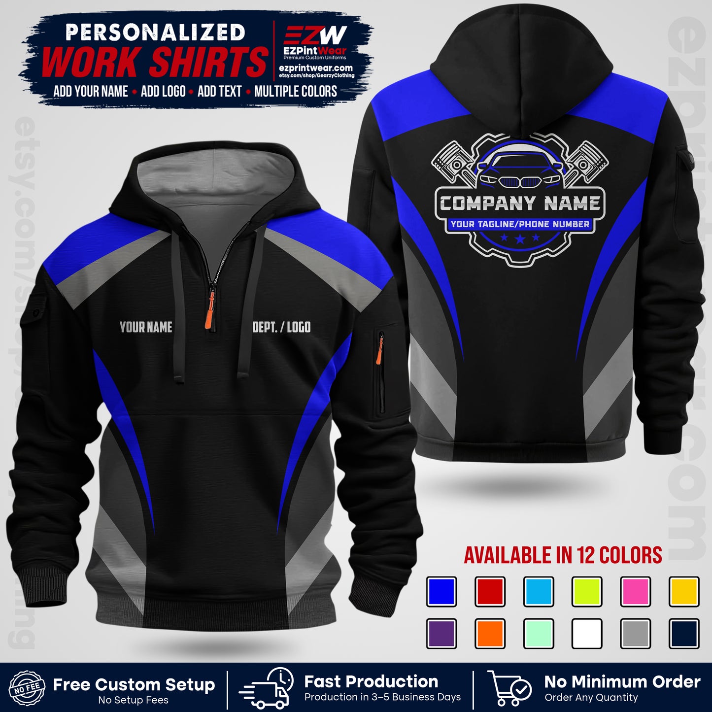 Custom Mechanic Work Shirt with Name, Logo & Text | Auto Shop Uniform | Workwear MCN 05