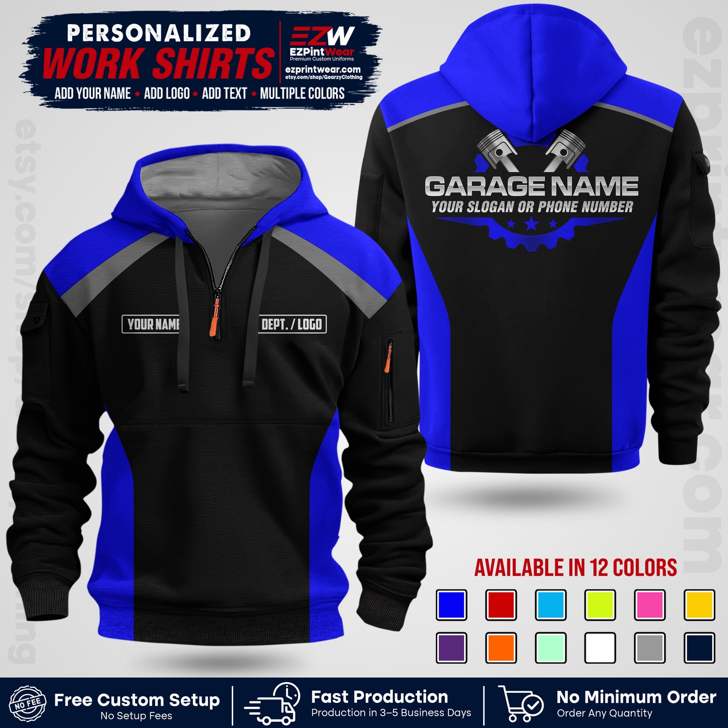 Custom Mechanic Work Shirt with Name, Logo & Text | Auto Shop Uniform | Workwear MCN 06