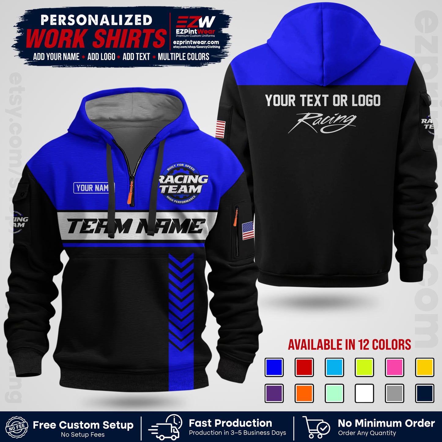 Custom Racing Shirt with Name, Logo & Text | Race Team Uniform | Crew Apparel RC02