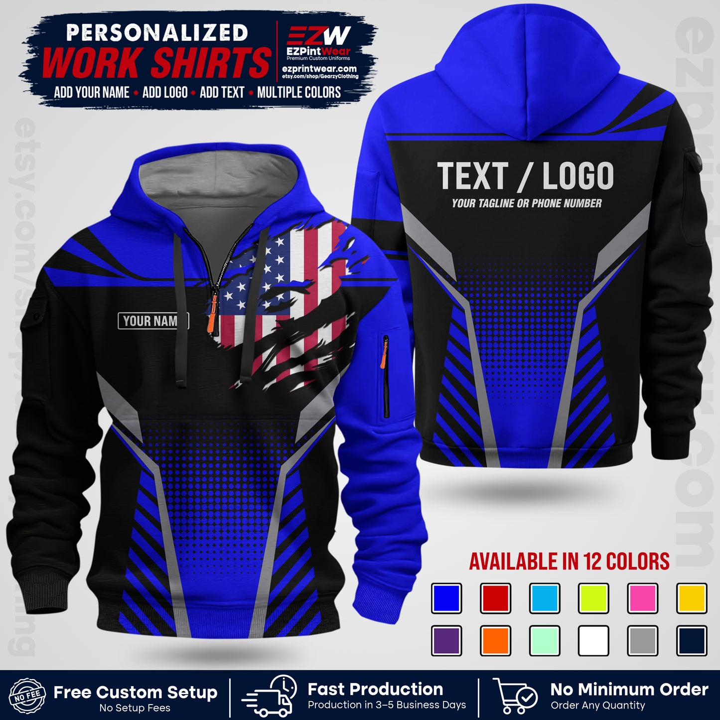 Custom All Over Print Work Uniform Shirt with Name, Logo & Text | Custom Hawaiian Shirt | Company Shirt | Employee Uniform UNF07