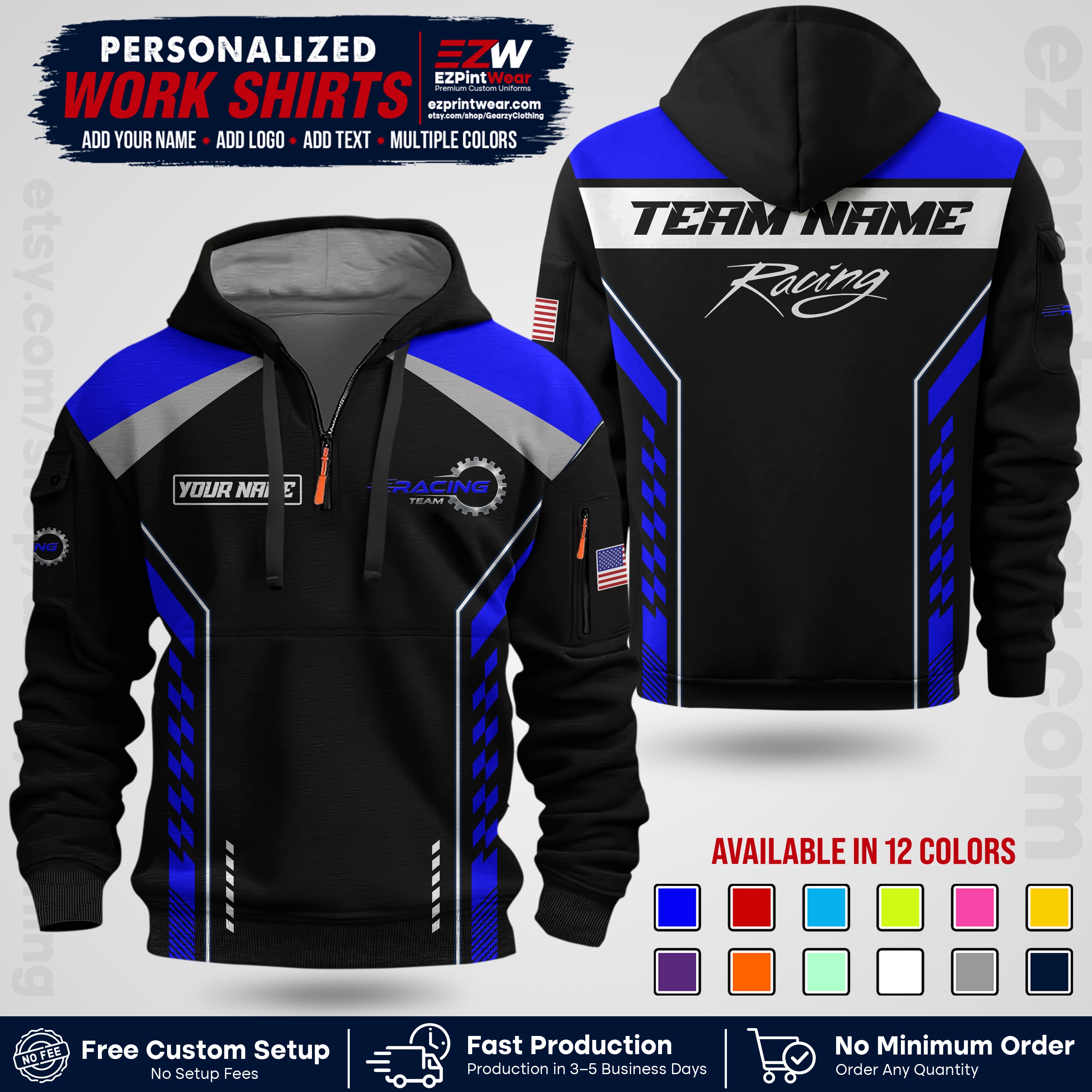 Custom Racing Shirt with Name, Logo & Text | Race Team Uniform | Crew Apparel RC13