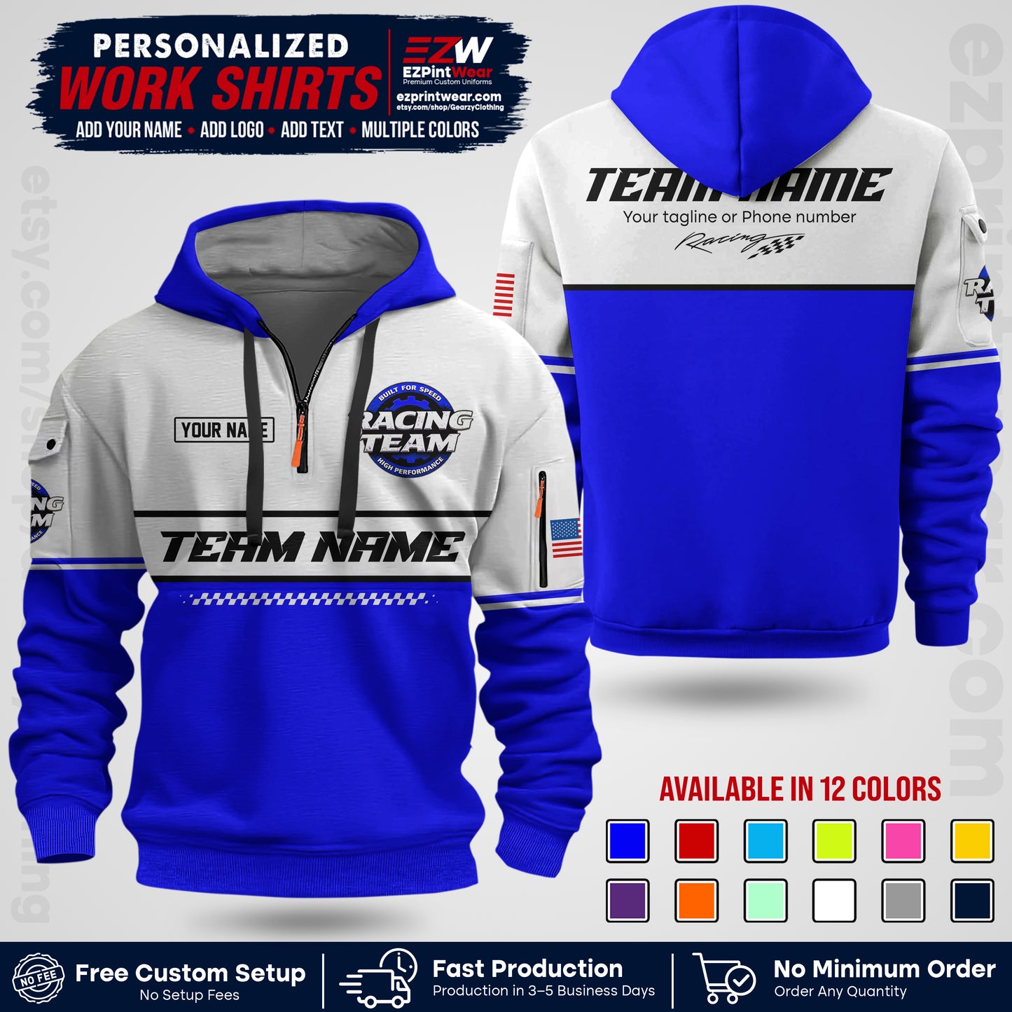 Custom Racing Shirt with Name, Logo & Text | Race Team Uniform | Crew Apparel RC12