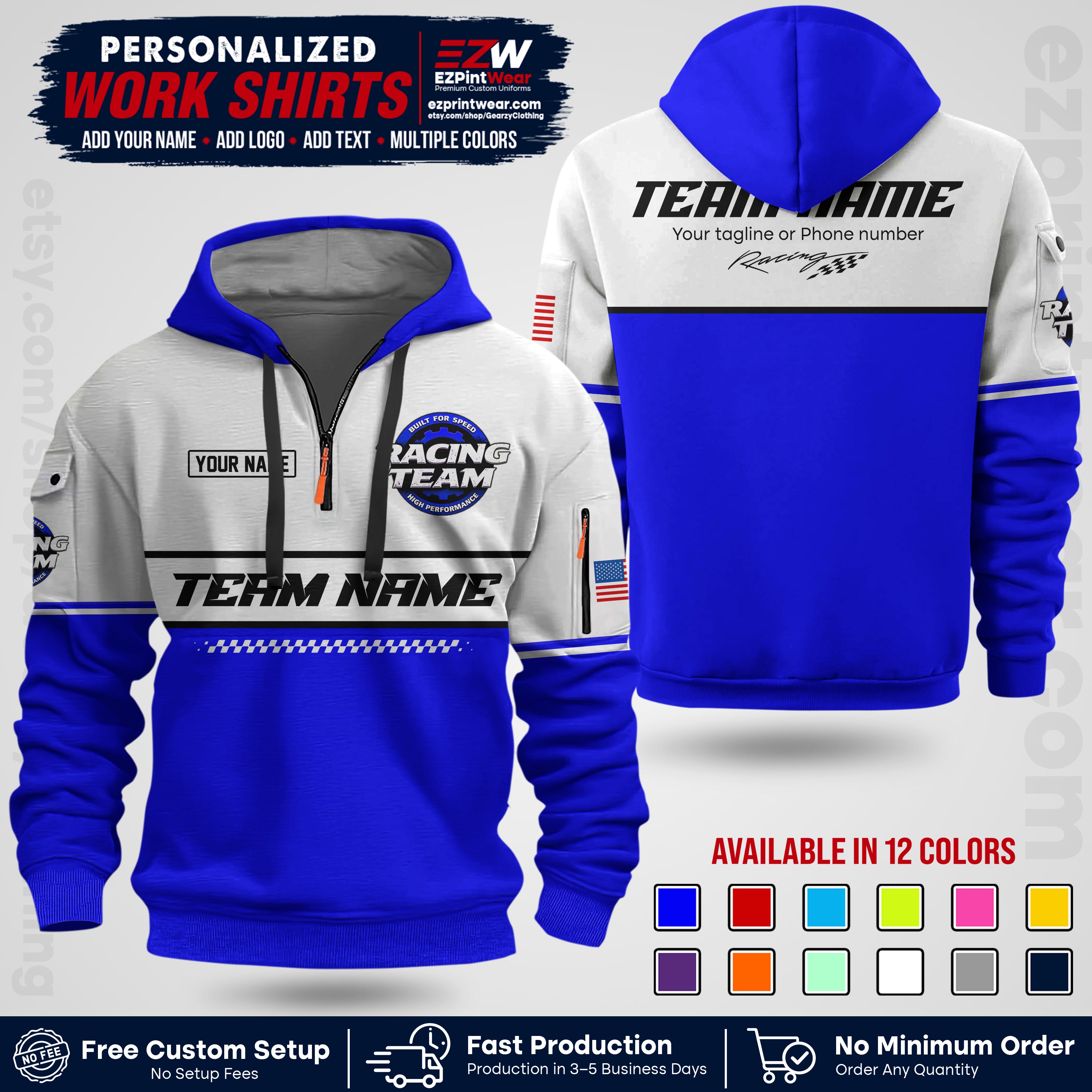 Custom Racing Shirt with Name, Logo & Text | Race Team Uniform | Crew Apparel RC12
