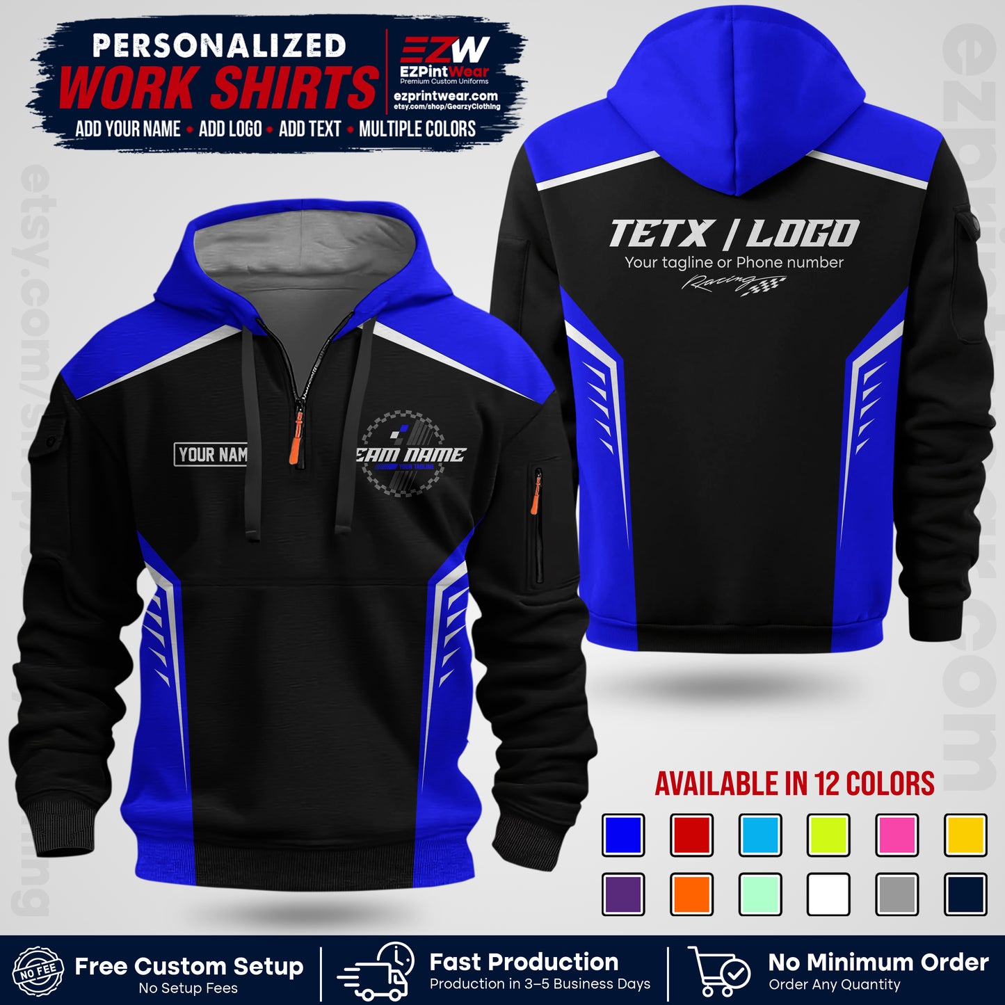 Custom Racing Shirt with Name, Logo & Text | Race Team Uniform | Crew Apparel RC07