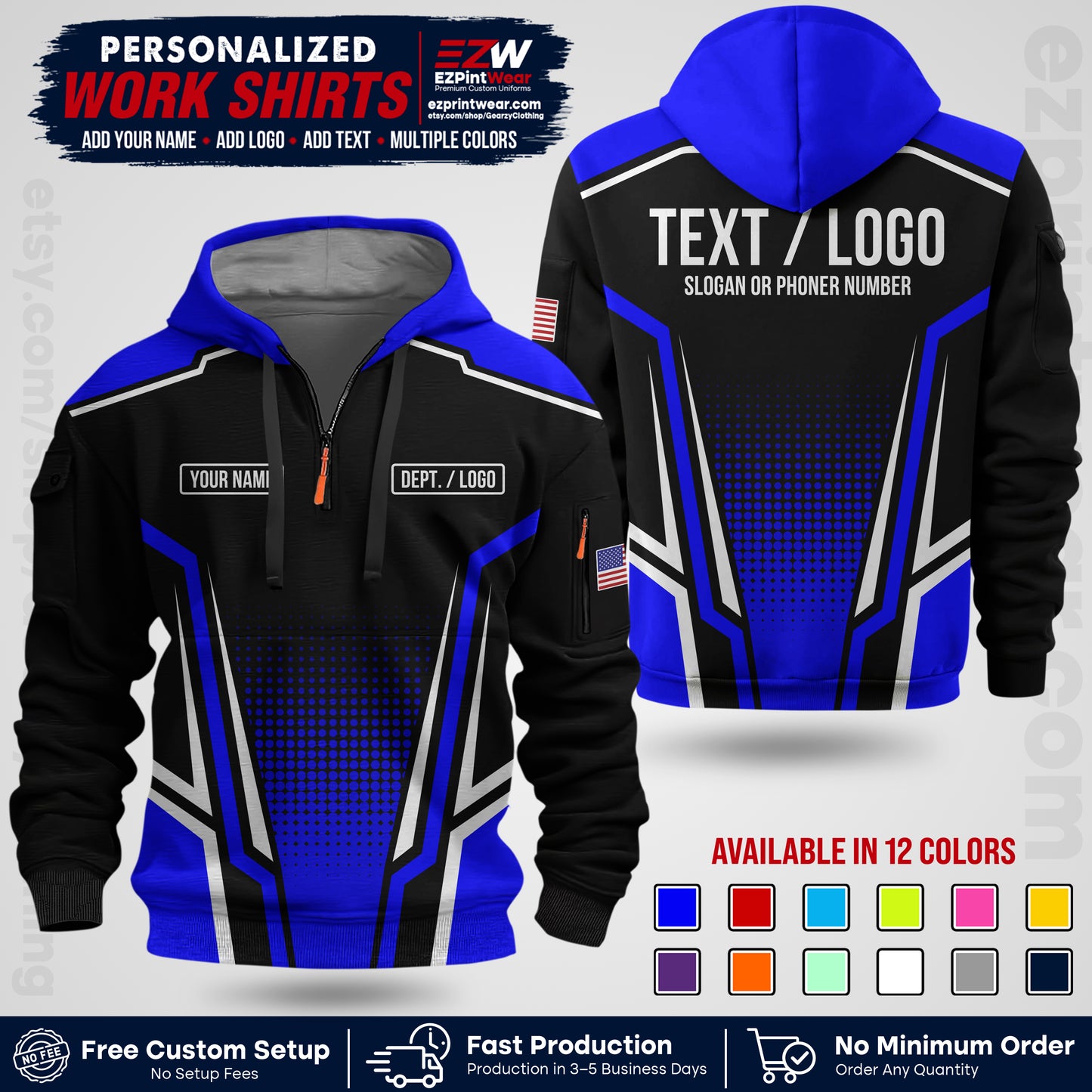 Custom All Over Print Work Uniform Shirt with Name, Logo & Text | Custom Hawaiian Shirt | Company Shirt | Employee Uniform UNF17