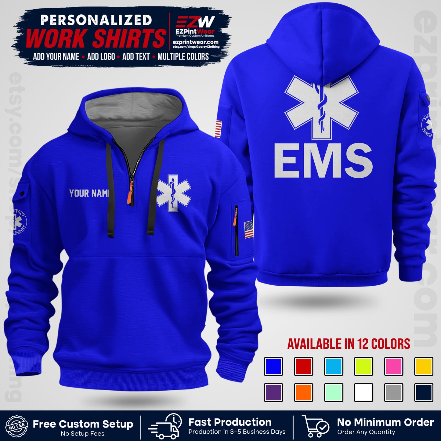 Custom EMS Shirt with Name, Logo & Text | EMS Team Uniform | First Responder Workwear EMSU02