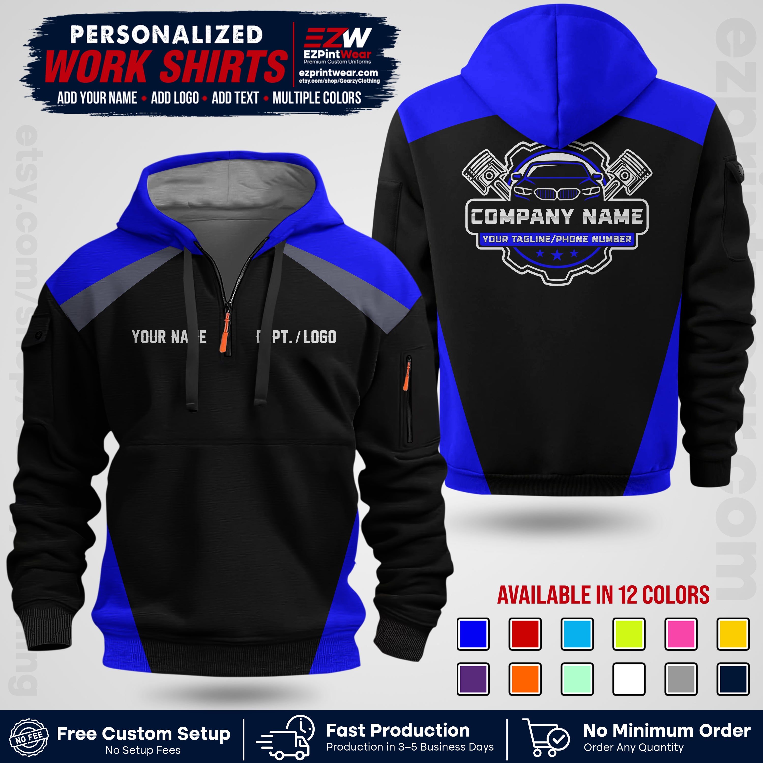 Custom Mechanic Work Shirt with Name, Logo & Text | Auto Shop Uniform | Workwear MCN 03
